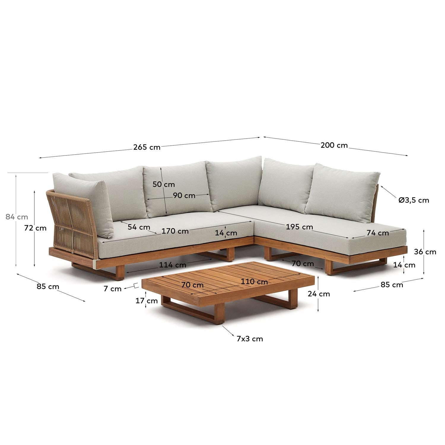 Stilvolles Raco Set: 5-Sitzer-Ecksofa & Couchtisch aus Akazienholz, ideal für Outdoor-Wohnzimmer. Langlebig & modern.