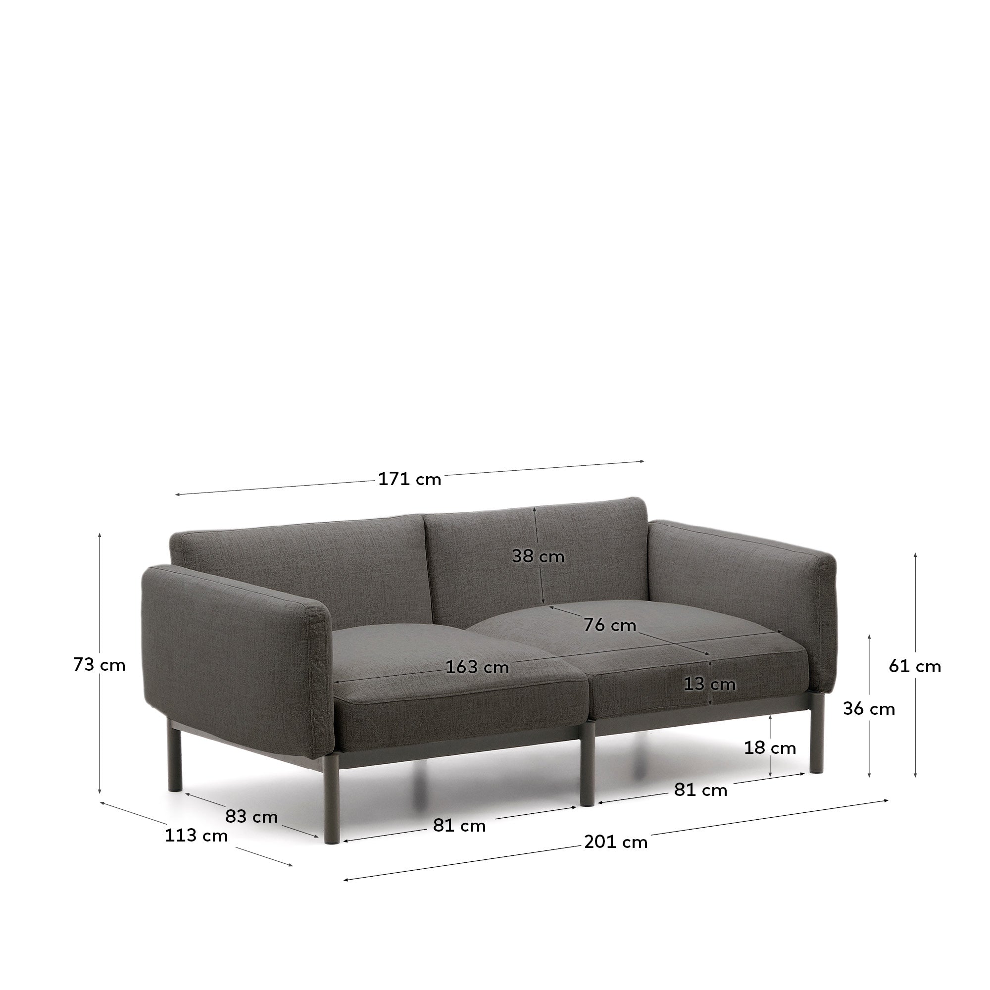 Gestalten Sie Ihre Terrasse mit dem modularen 2-Sitzer-Sofa Sorells von Kave Home. Langlebig, elegant und flexibel für jeden Außenbereich!