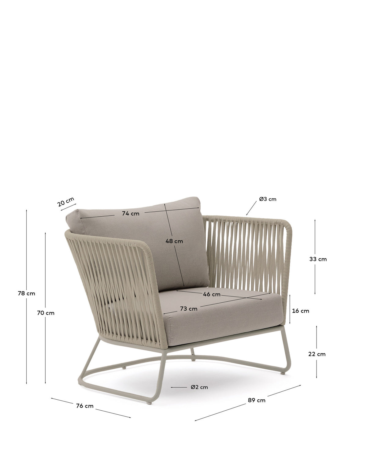 Outdoor-Sessel Saconca aus Seil und beige verzinktem Stahl in Braun, Ecru, Beige präsentiert im Onlineshop von KAQTU Design AG. Outdoor-Sessel ist von Kave Home