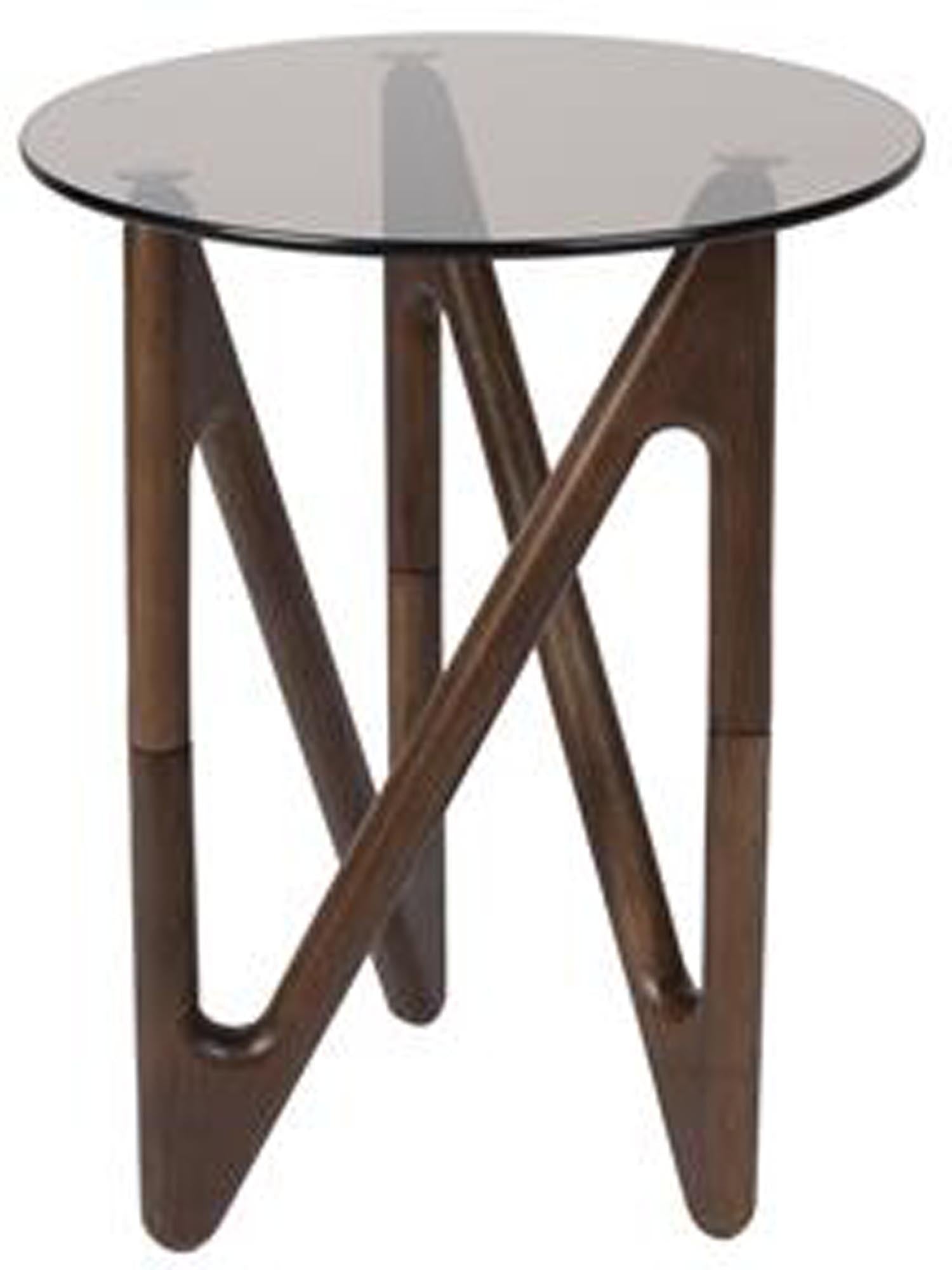 Entdecken Sie den eleganten Beistelltisch NAIA von Dutchbone aus dunkelgrauem Glas und Eichenholz. Ideal für modernes Wohnen!