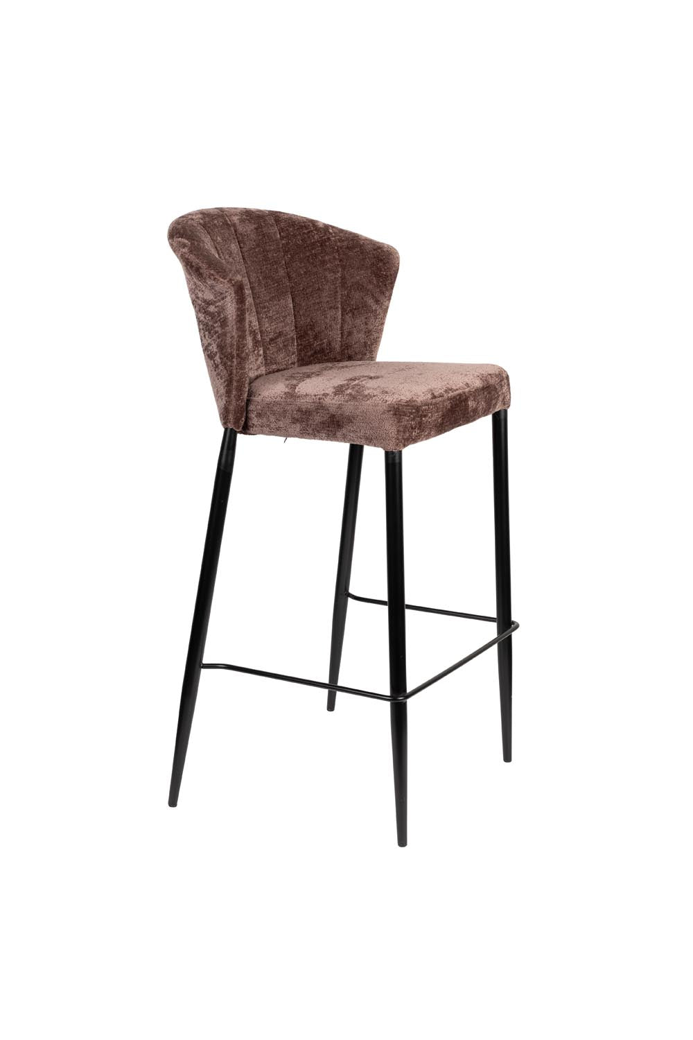 Eleganter Barhocker Georgia Lila: Samtpolsterung, Vintage-Charme, schlanke Metallbeine, stapelbar, luxuriös und praktisch.