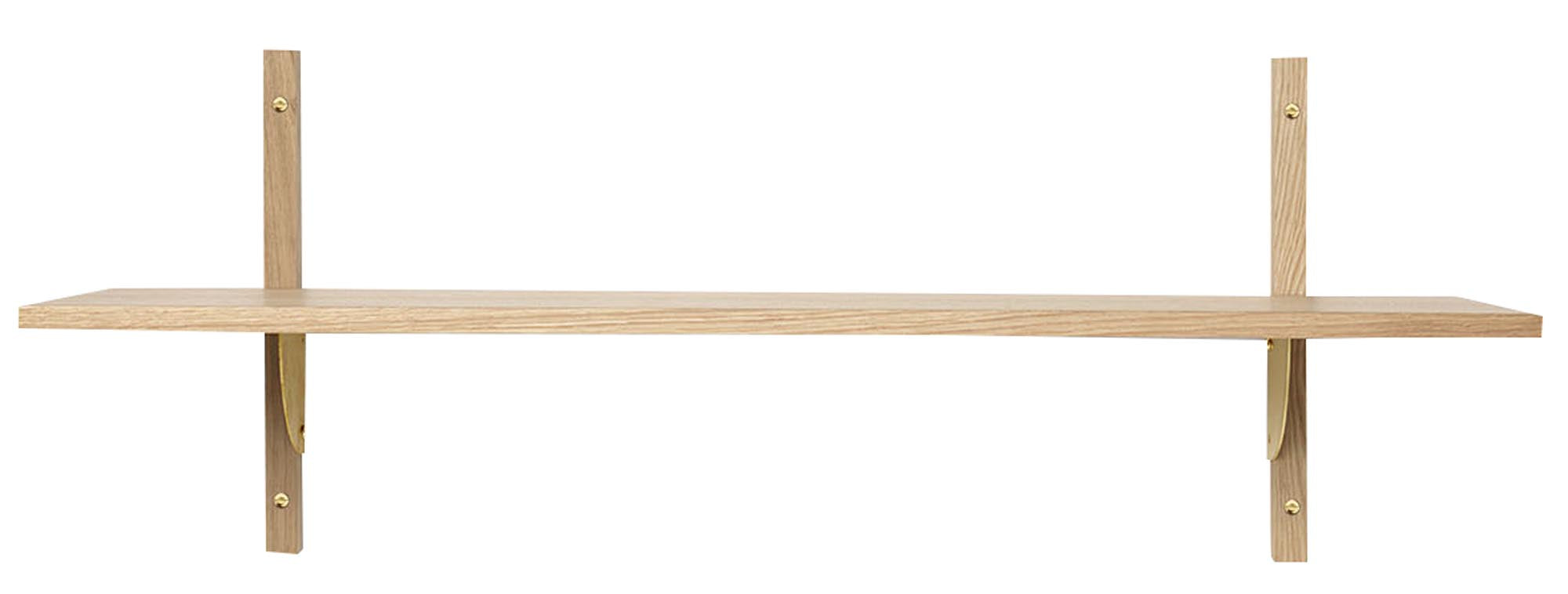 Entdecke das stilvolle Sector Wandregal von Ferm Living, das mit seiner robusten Holz-Messing-Kombination und modernen Designs überzeugt.