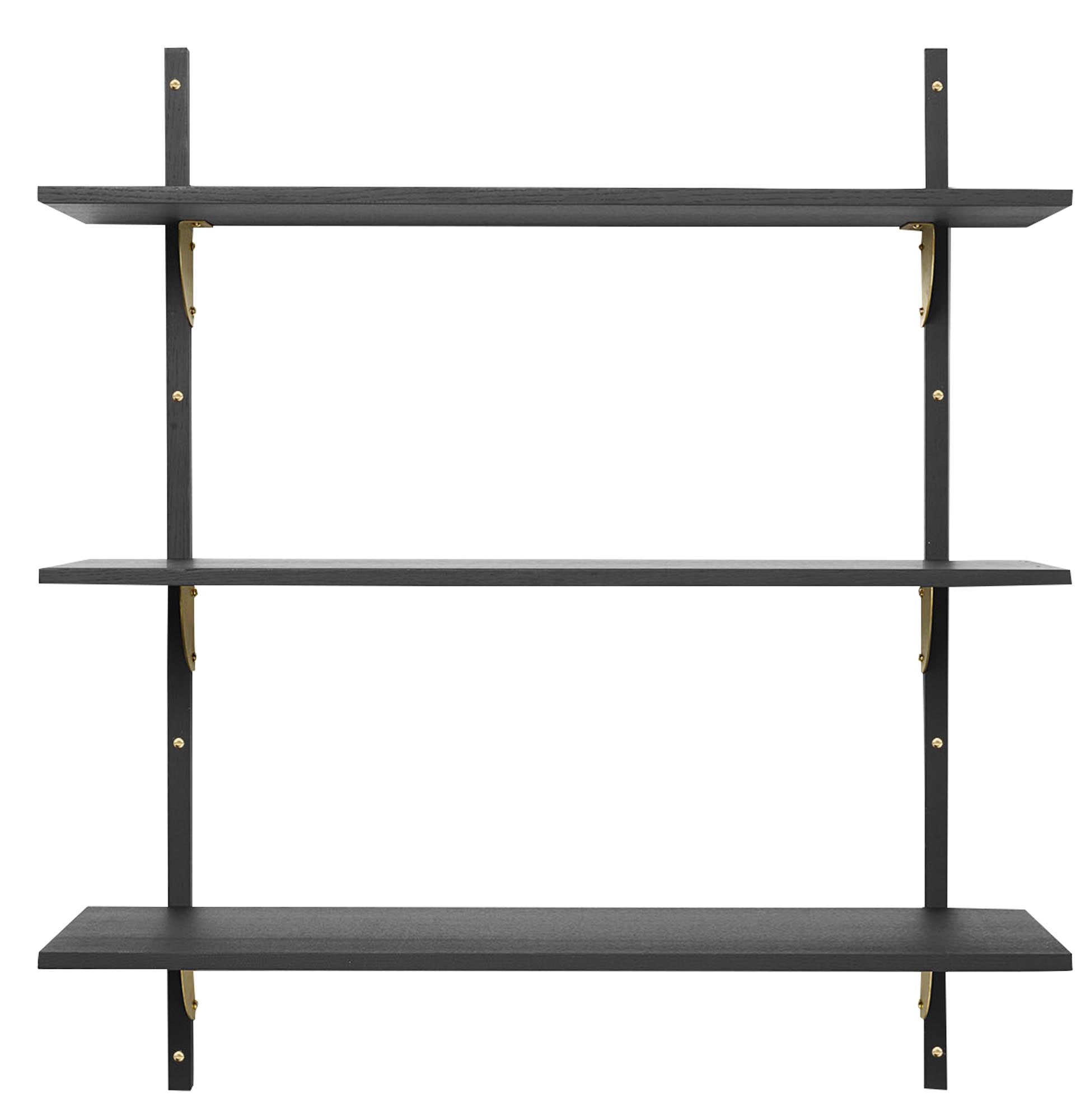 Entdecke das Sector Wandregal Triple von Ferm Living – eine stilvolle Kombination aus robustem Holz und elegantem Messing, ideal für modernes Wohndesign.