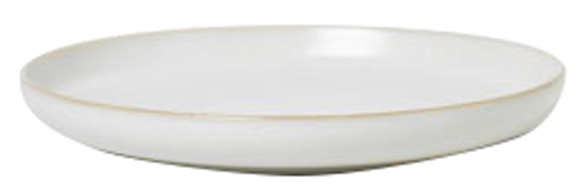 Cremefarbene Sekki-Teller mit grauen Flecken, inspiriert von japanischer Keramikkunst, schlichte Form, eleganter Fuss, zeitgenössisch.