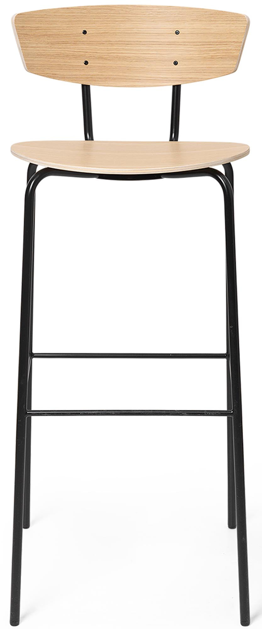 Eleganter Herman Barstuhl von Ferm Living: Komfort, Eichenfurnier, pulverbeschichteter Stahl, ideal für Küche und Hausbar.