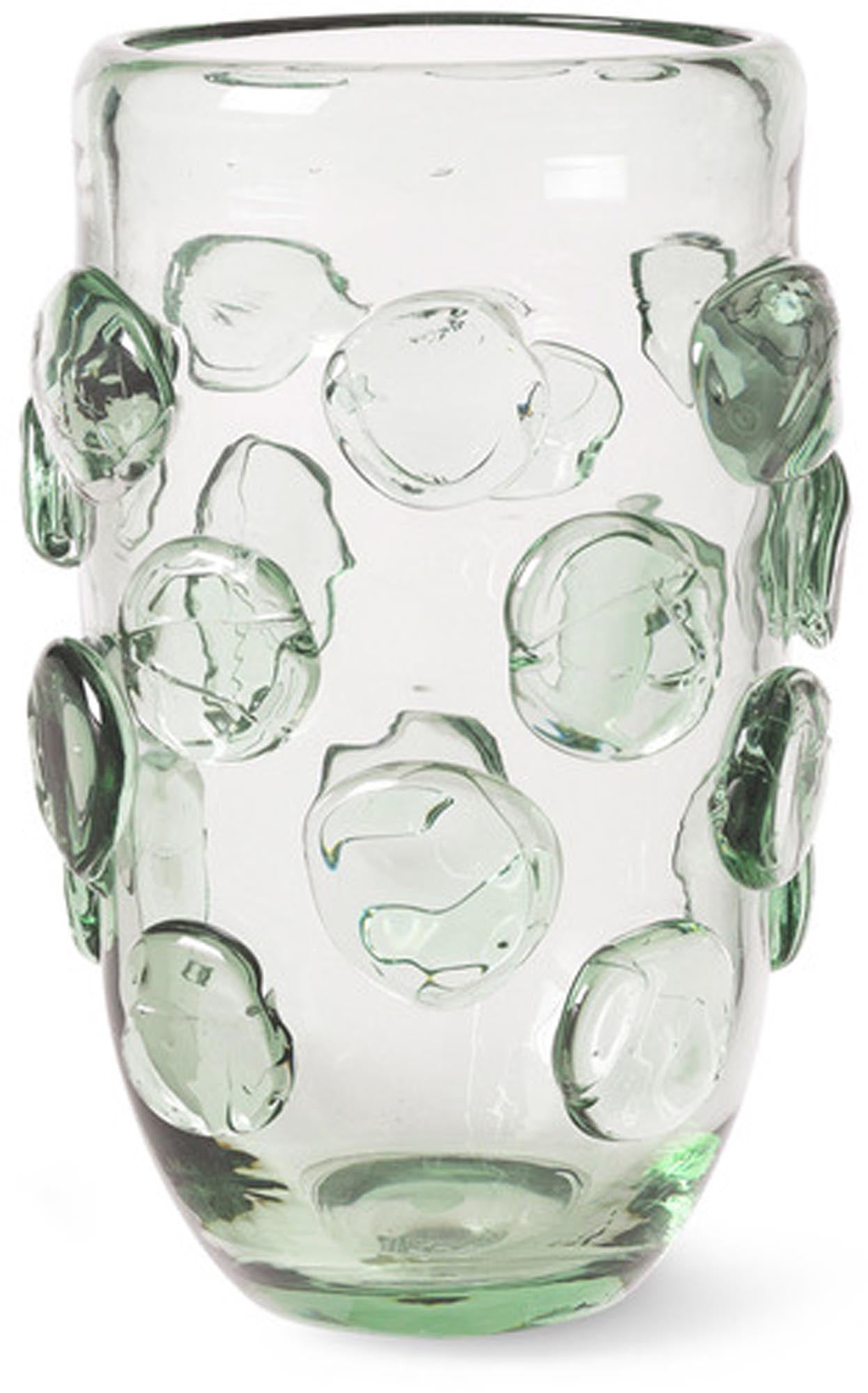 Handgefertigte Lump-Vase aus recyceltem Glas, einzigartig mit kunstvollen Glaspunkten, ideal für Blumen oder als Designstück.