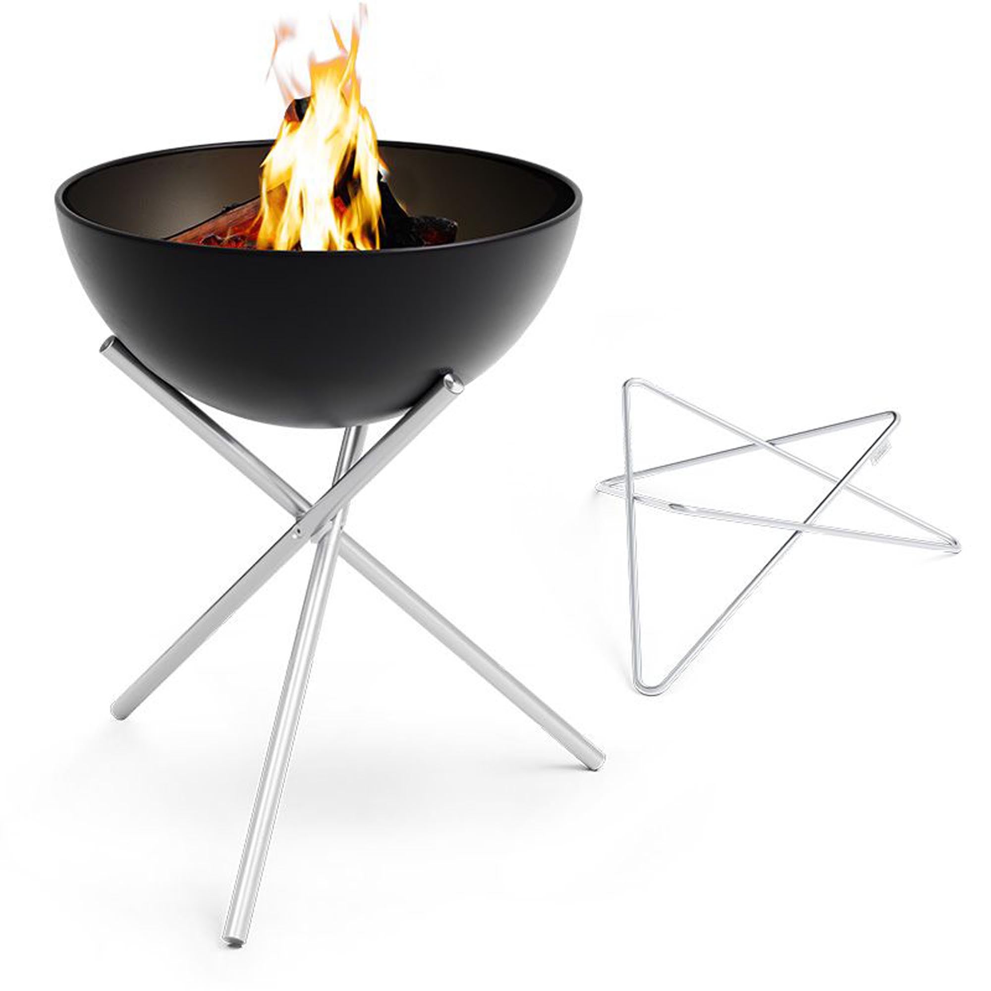 BOWL 70 Feuerset: Vielseitig, schwebend, ideal zum Grillen. Emaillierte Stahlhalbkugel, stabiler Edelstahlfuss.