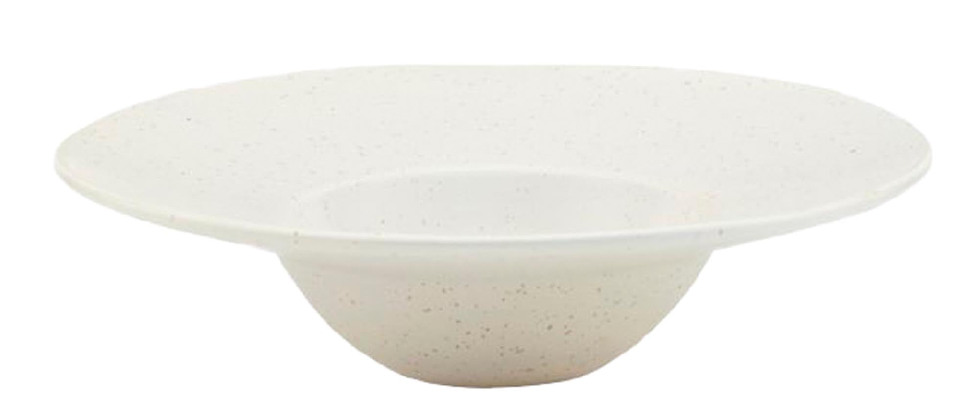 Eleganter Pastateller "Pion" von House Doctor: Weisse, gesprenkelte Glasur, ideal für stilvolle Tischdekoration.