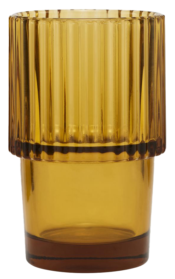 Elegante, stapelbare Rills-Gläser in Bernstein von House Doctor, ideal für heiße und kalte Getränke.