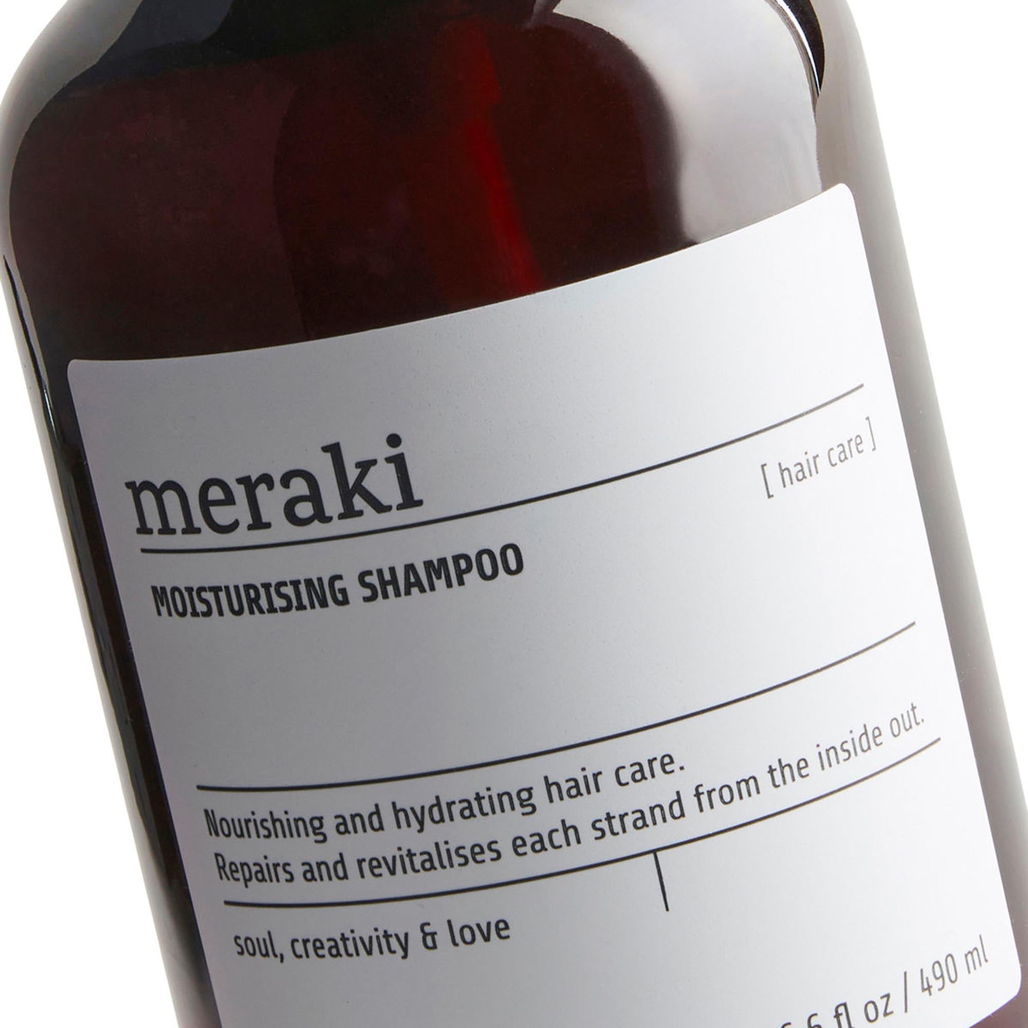 Elegantes, feuchtigkeitsspendendes Shampoo von Meraki in ansprechendem Braun, perfekt für sanfte Reinigung und Pflege des Haares.