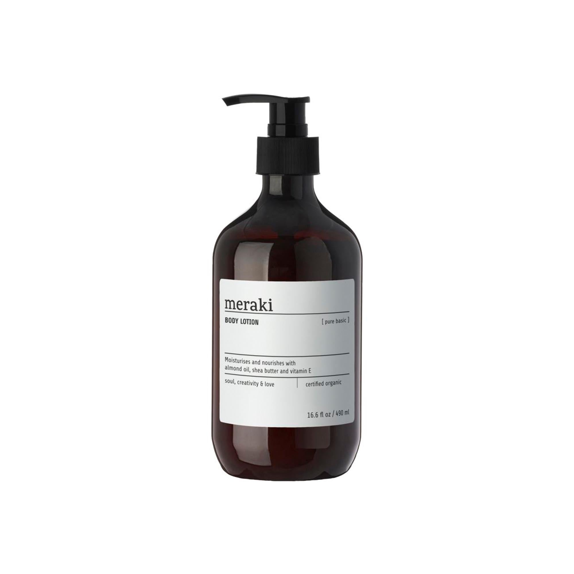 Meraki Body Lotion Pure Basic: Parfümfrei, bio-zertifiziert, mit Mandelöl, Kokosöl, Sheabutter, Vitamin E, für alle Hauttypen.