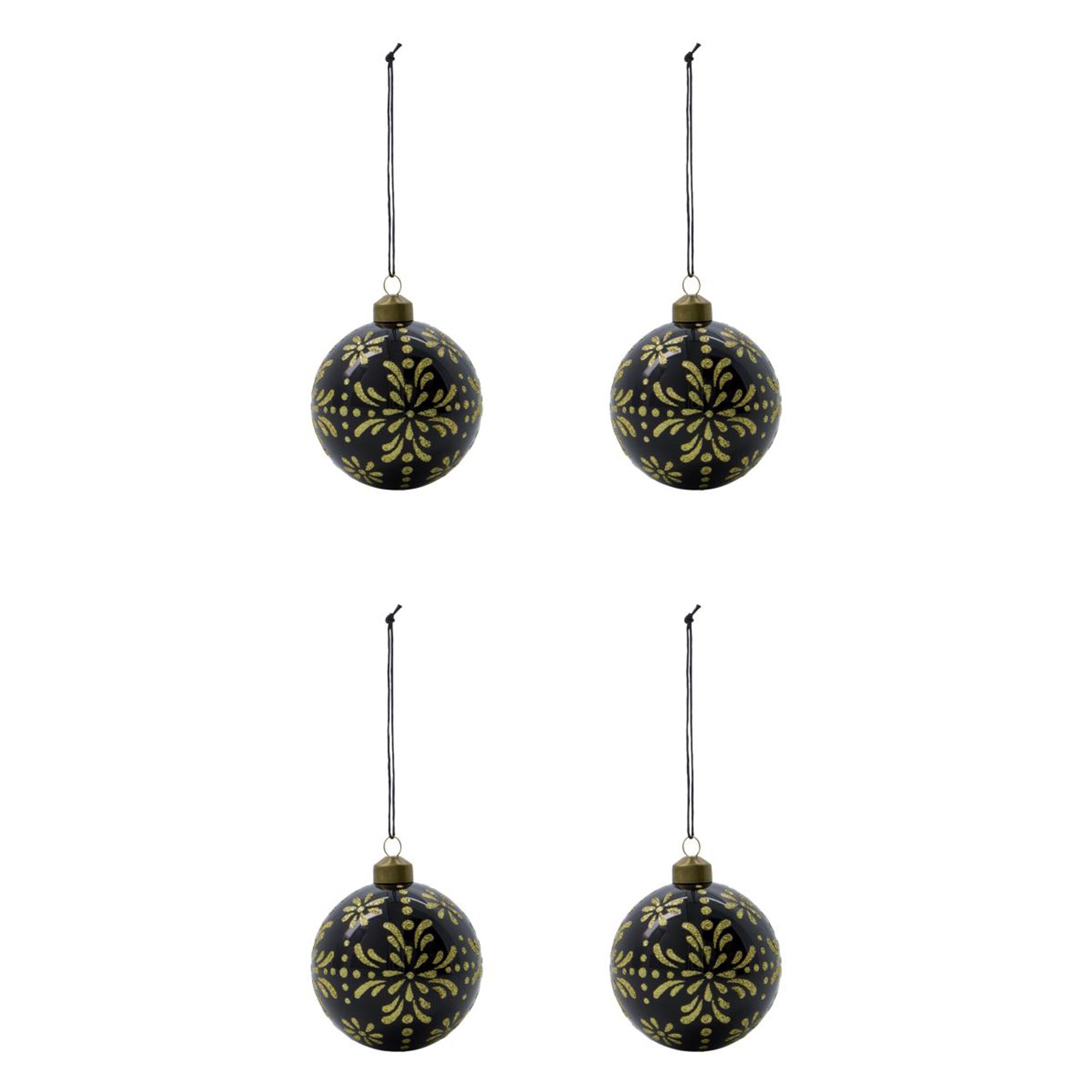 Schwarze Glaskugeln mit goldenem Glitzermuster von House Doctor: Eleganz und Luxus für deine festliche Weihnachtsdekoration.