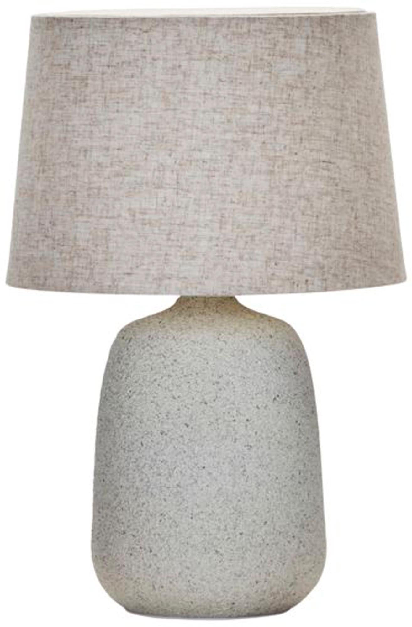 Tischlampe Tana: Steingutfuss & Stoffschirm, modern in Beige, Creme, Sand. Eleganz für Wohnzimmer & Beistelltisch.