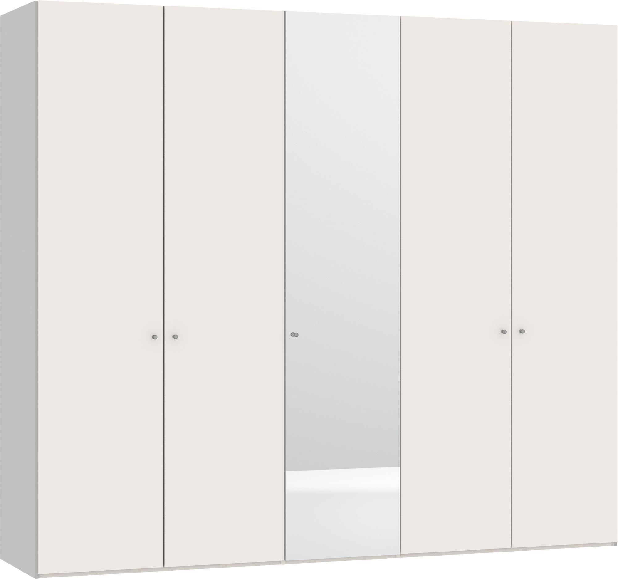 Eleganter 5-türiger Jutzler Schrank in Cremeweiss mit Spiegelakzenten.