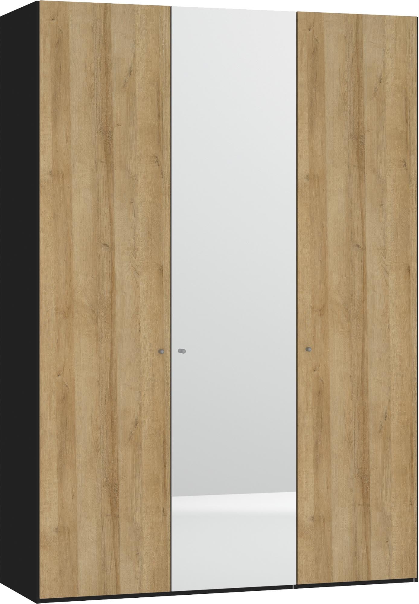 Eleganter 3-türiger Drehtürenschrank in Eiche mit Spiegel, individuell konfigurierbar, stabil und einfach aufzubauen.