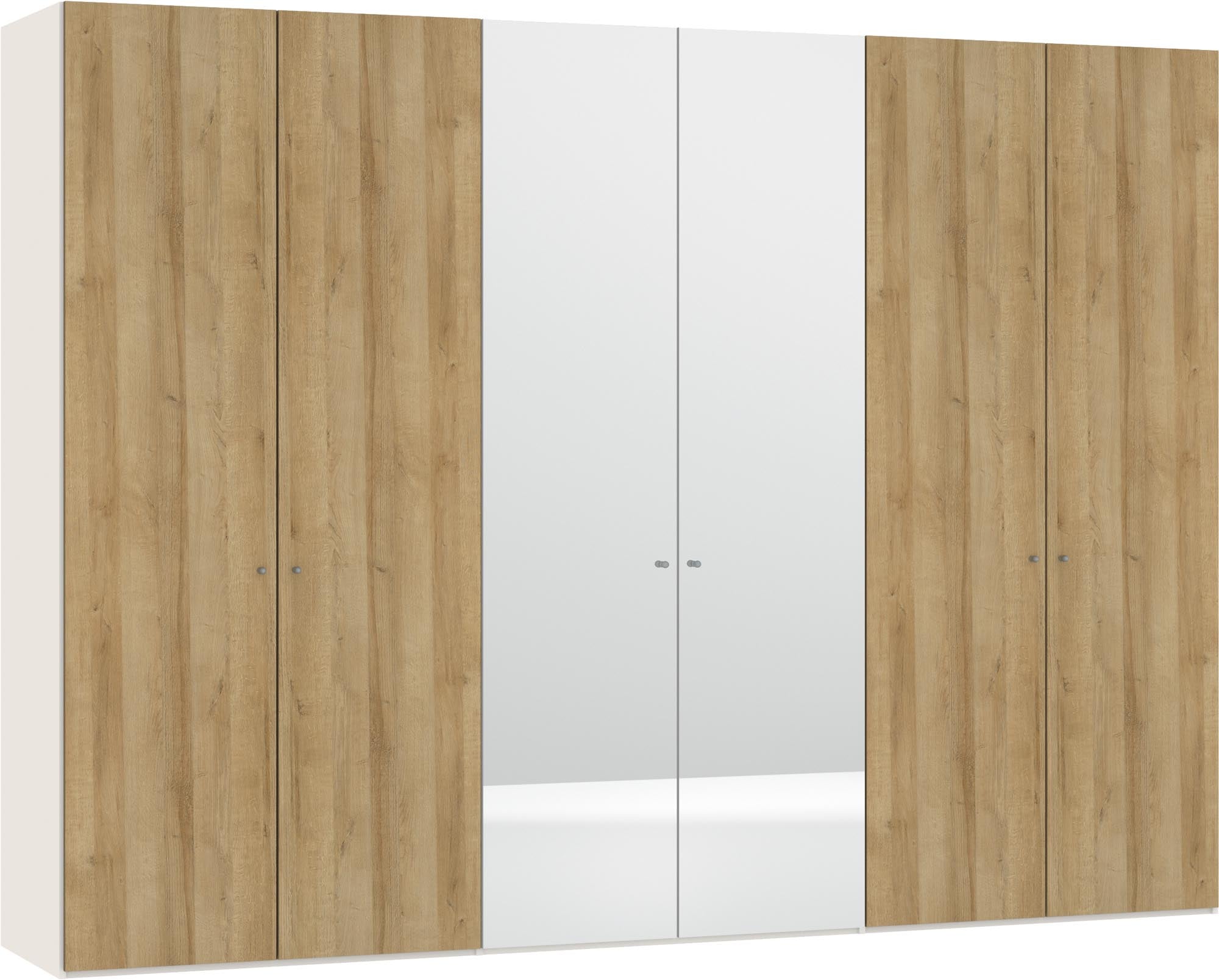 Eleganter 6-türiger Drehtürenschrank aus Eiche mit Spiegel von Jutzler. Hochwertige Verarbeitung und individuelle Innenraumgestaltung für jeden Bedarf.