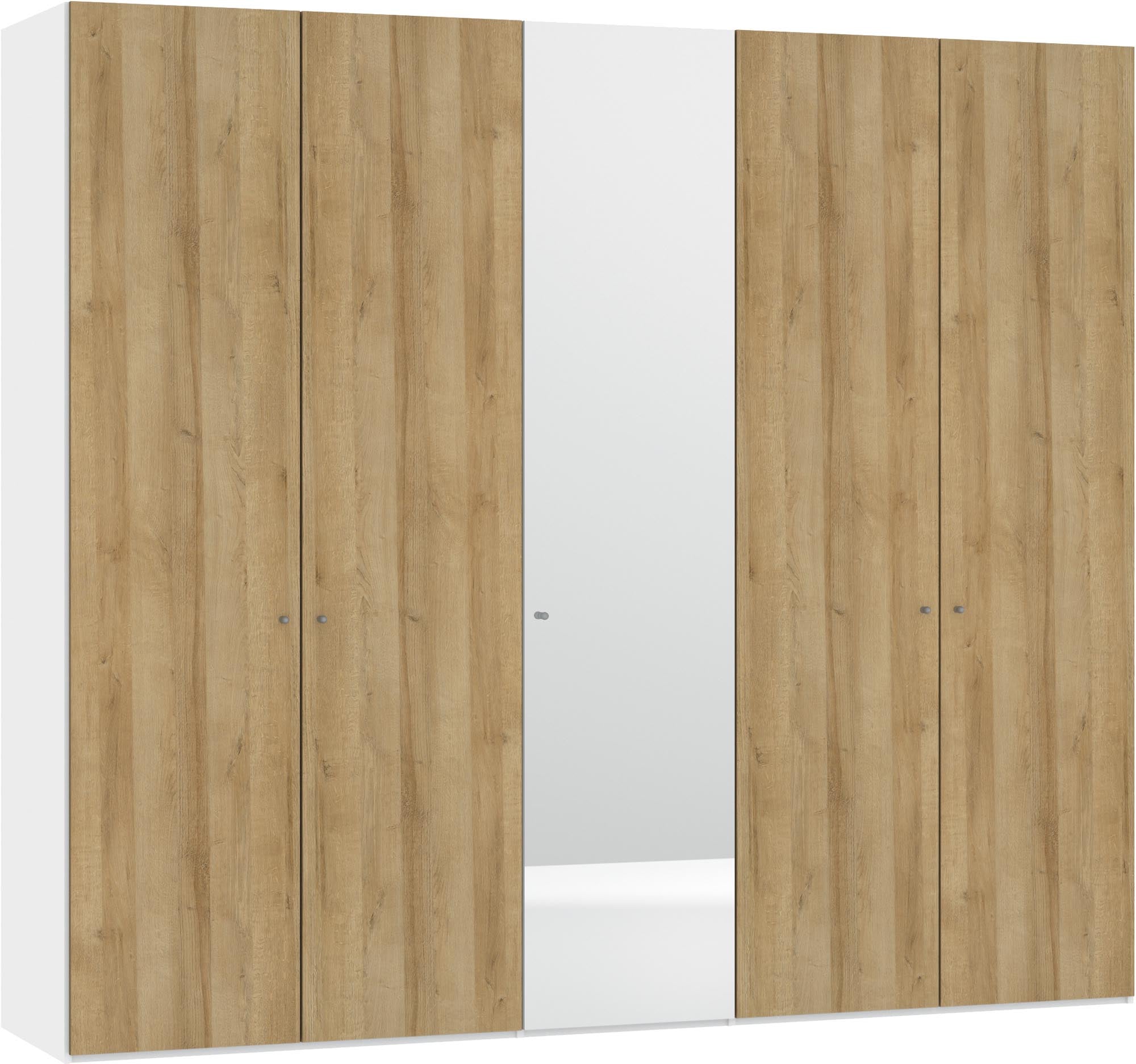 Vielseitiger 5-türiger Drehtürenschrank in Eiche mit Spiegel, ideal für individuelle Gestaltung und hohen Stauraum. Perfekt für jedes Zuhause.