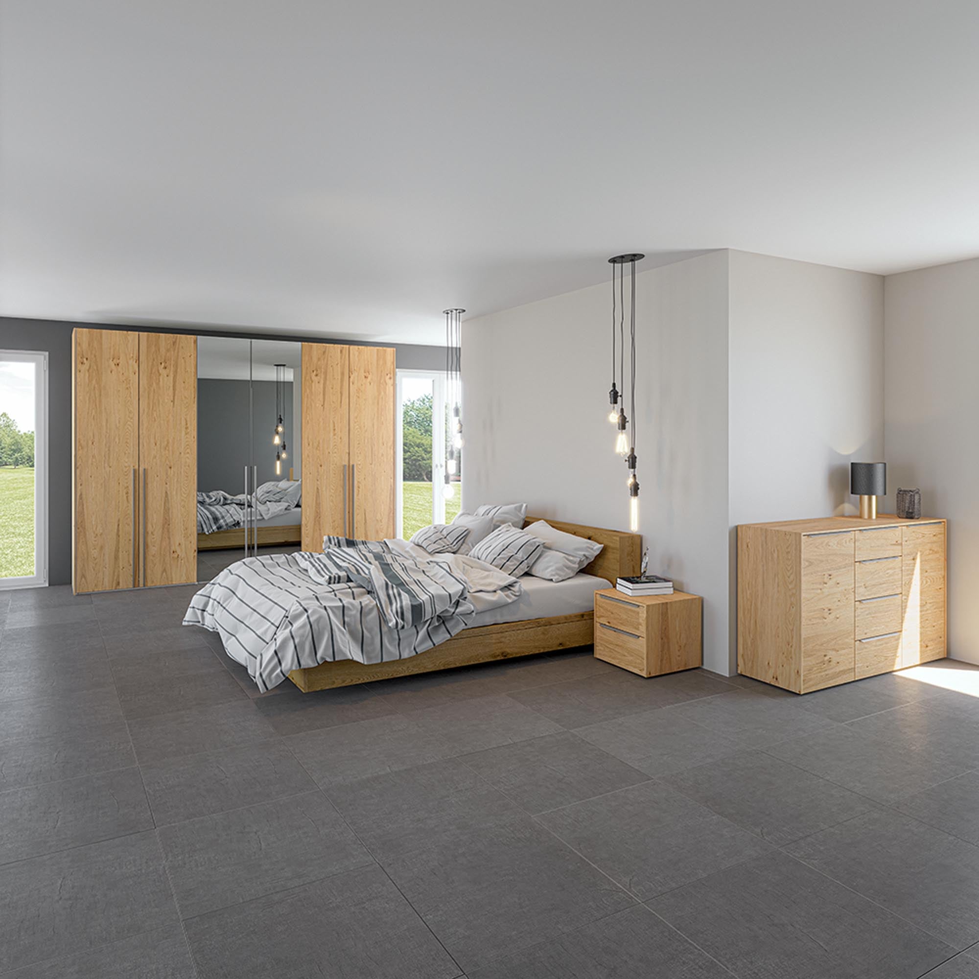 Stilvoller 6-türiger Eiche-Schrank mit Spiegel und Zubehör von Jutzler.