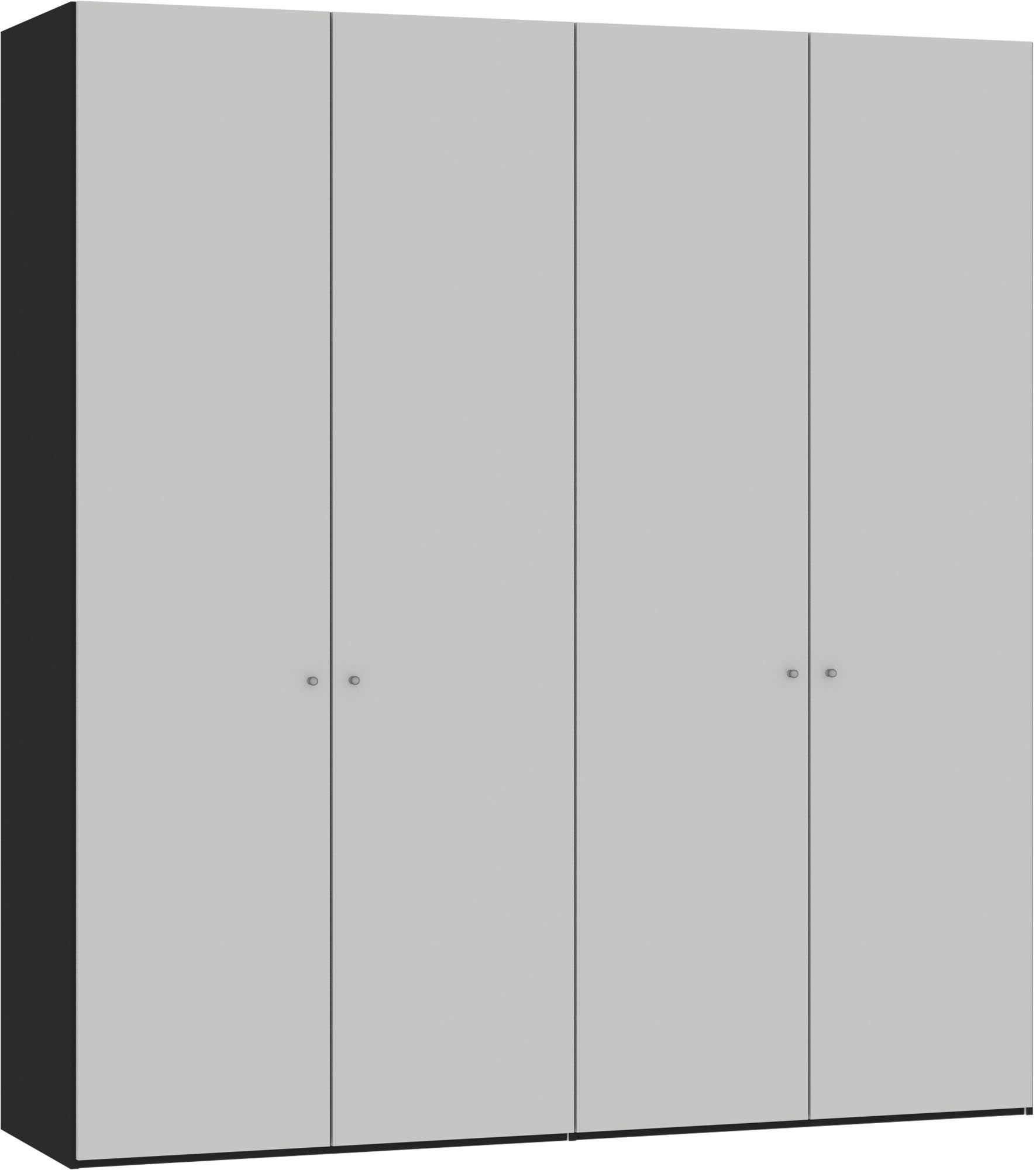 Eleganter 4-türiger Drehtürenschrank in Hellgrau von Jutzler, individuell konfigurierbar mit hochwertigem Zubehör.