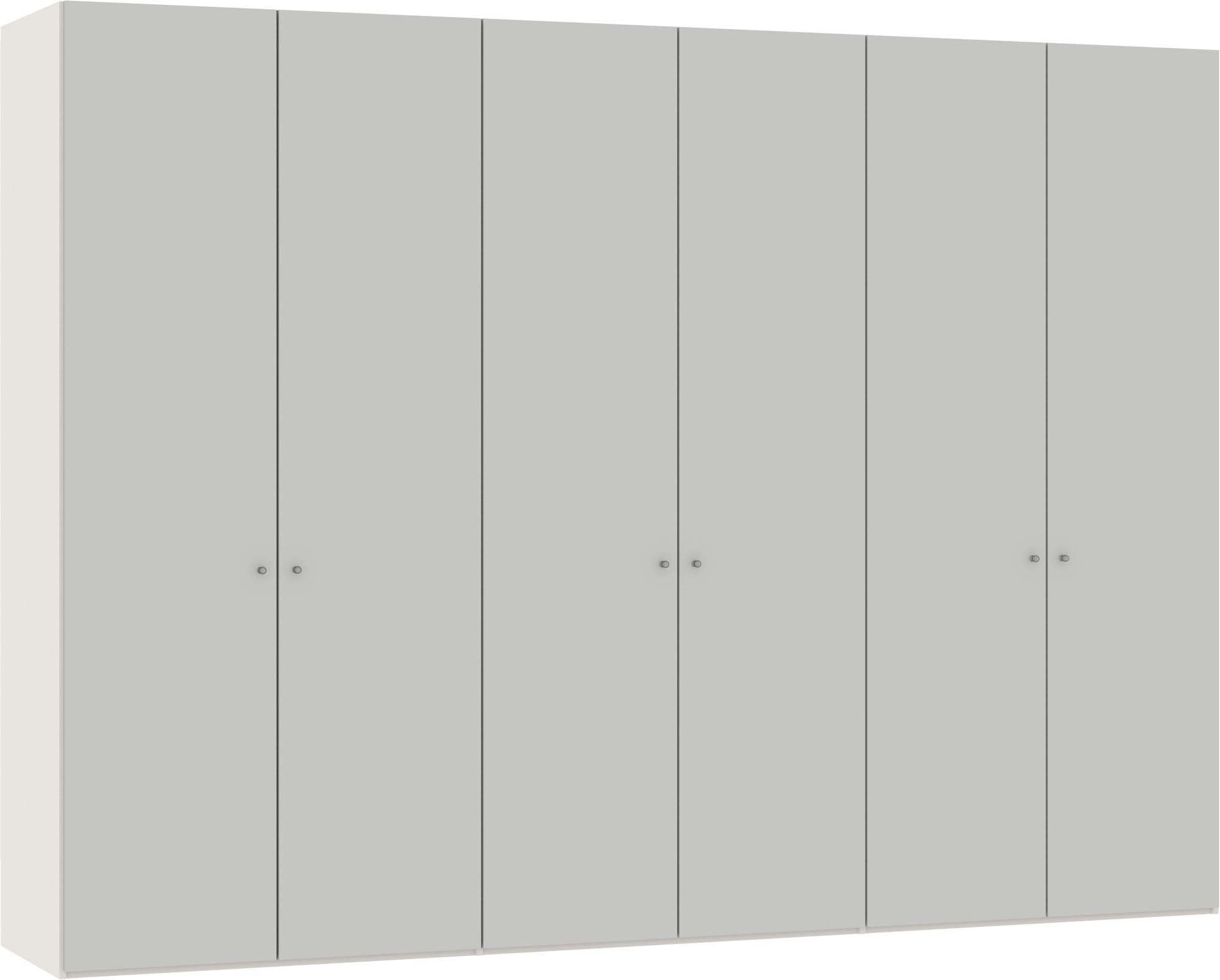 Eleganter 6-türiger Drehtürenschrank von Jutzler in modernem Hellgrau.