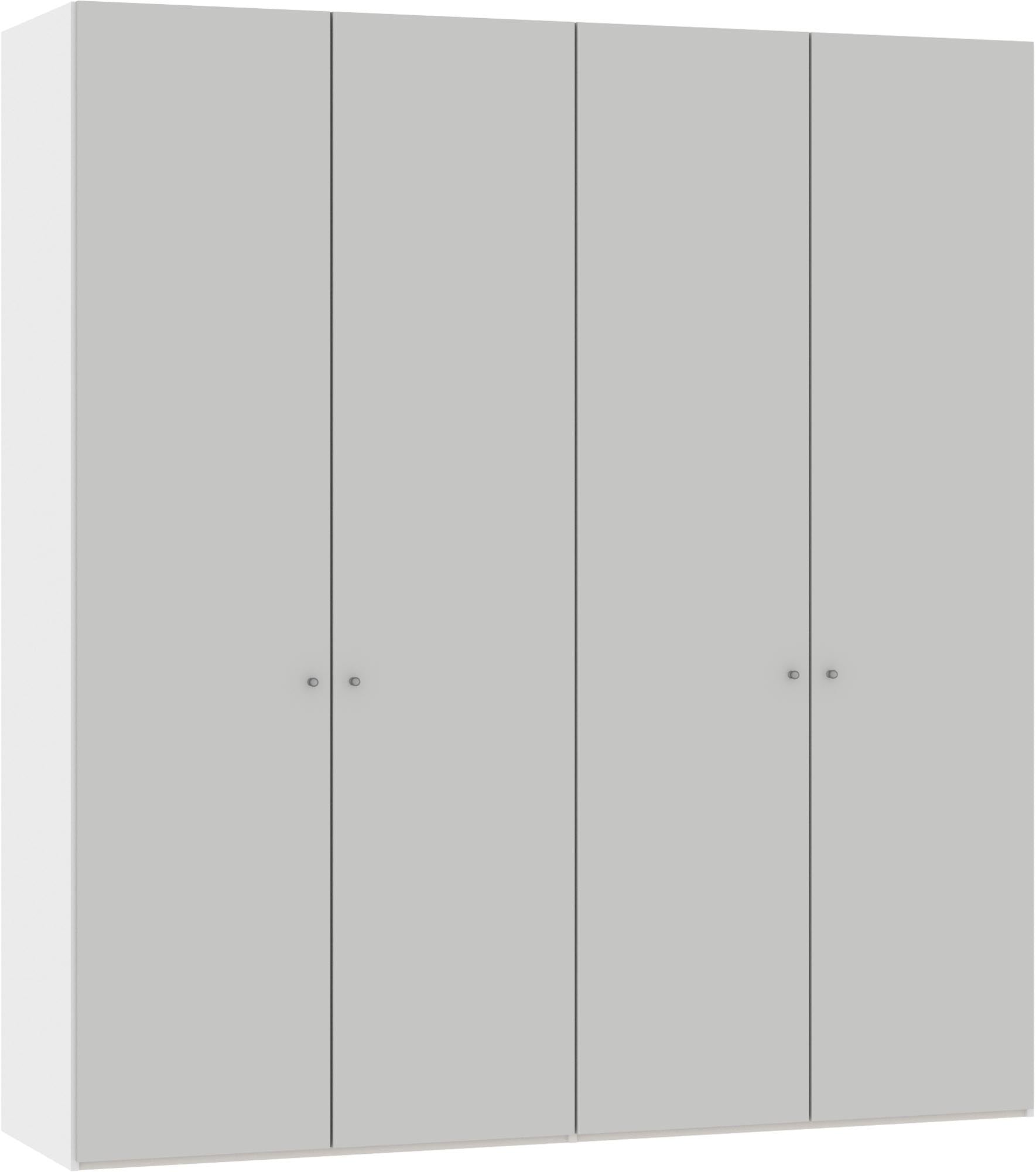 Moderner 4-türiger Drehtürenschrank in hellgrau von Jutzler. Bietet großzügigen Stauraum und stilvolles Design für jedes Schlafzimmer.