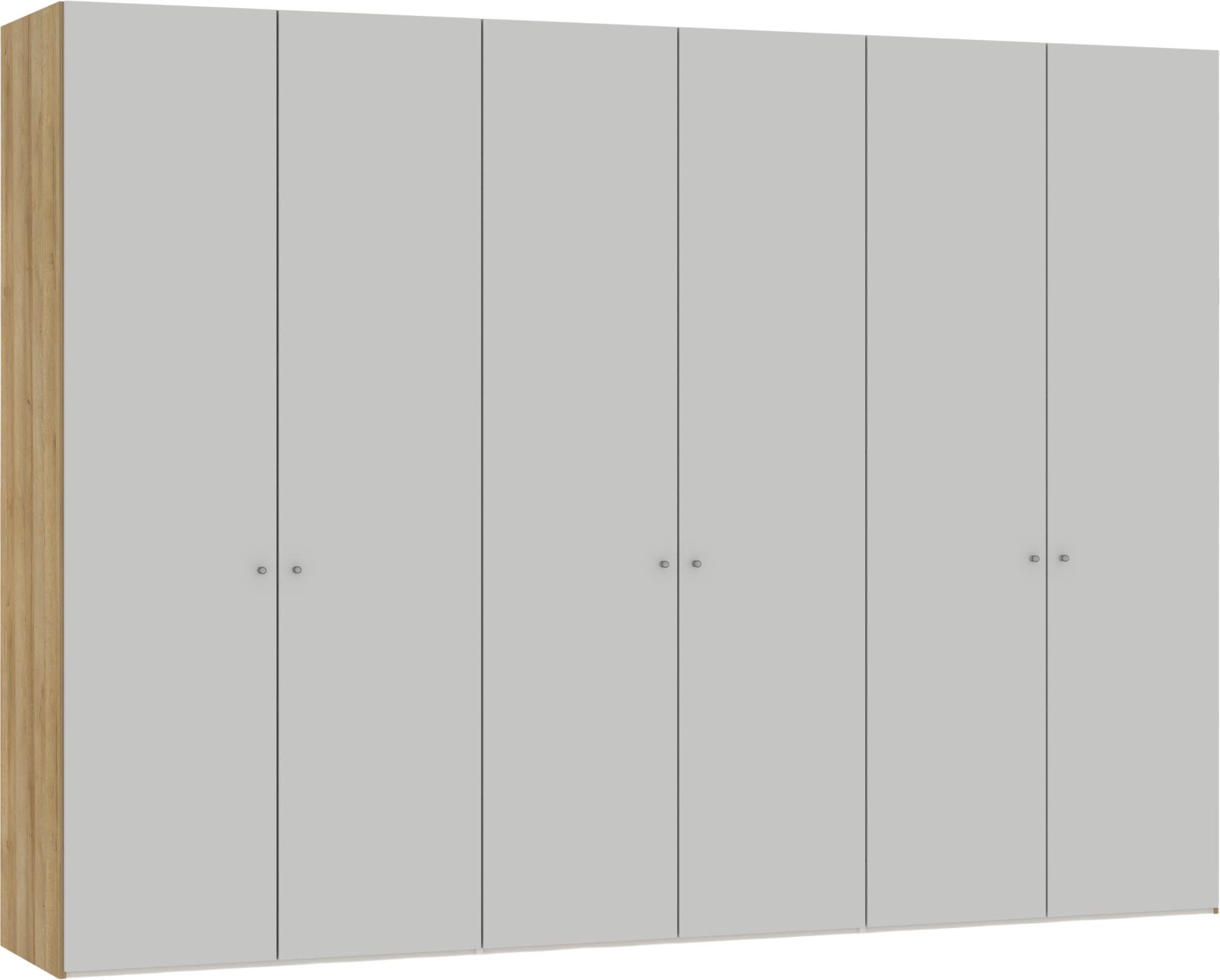 Stilvoller 6-türiger Jutzler Schrank in Hellgrau mit Zubehör.