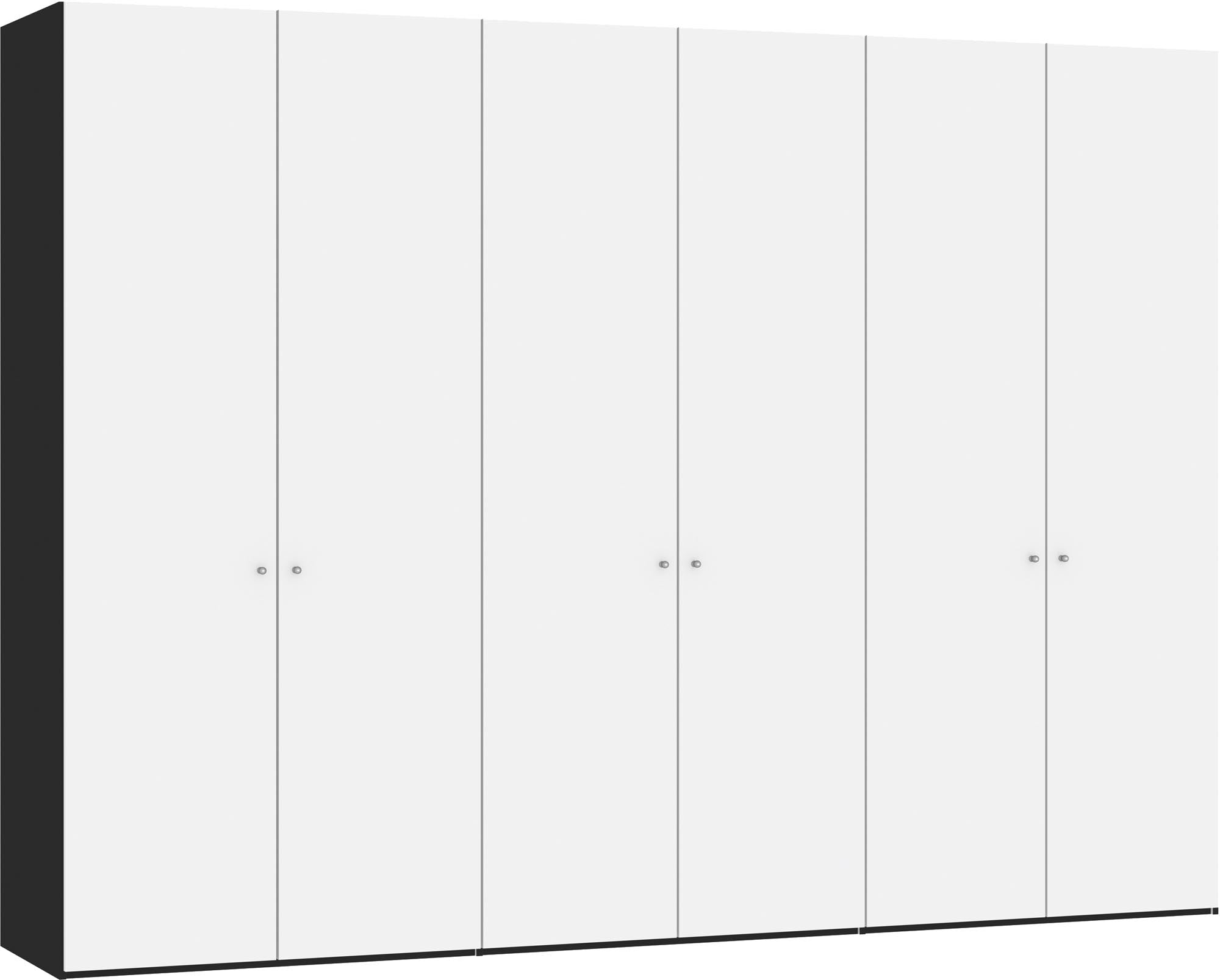 Eleganter 6-türiger Drehtürenschrank in Premiumweiss von Jutzler: Funktional, individuell konfigurierbar, stabil und einfach aufzubauen.
