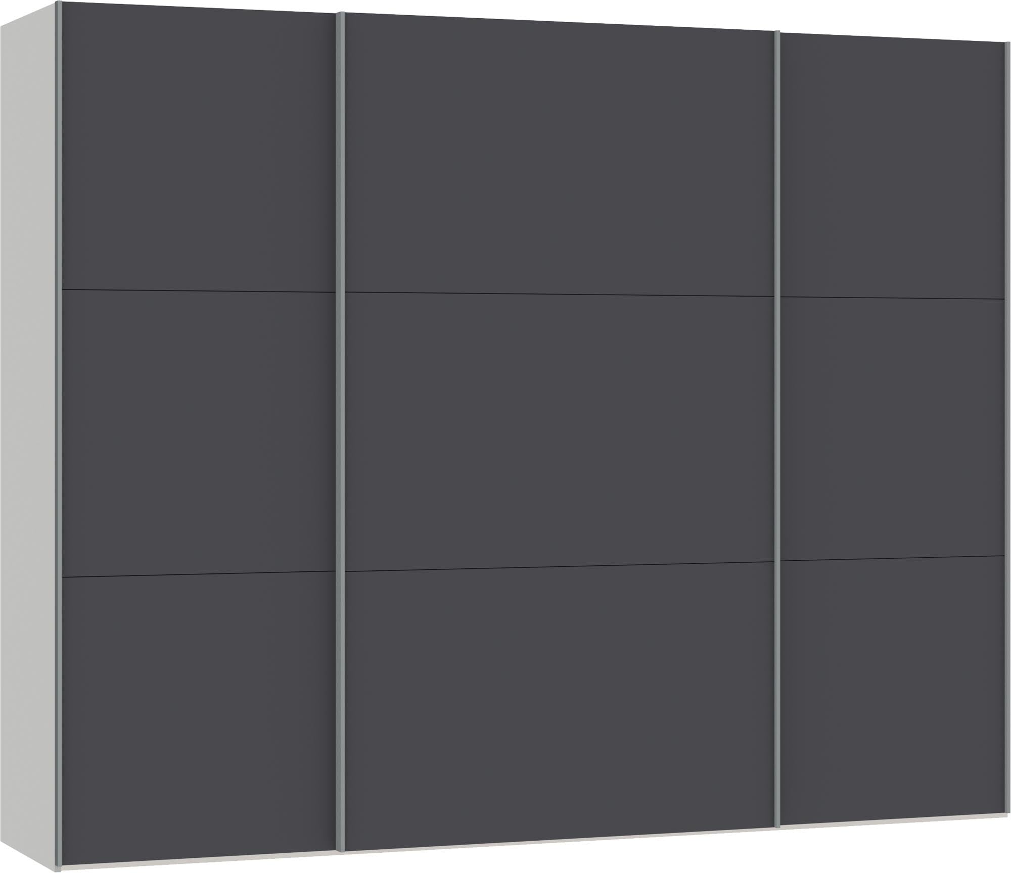 Entdecken Sie den eleganten Schwebetürenschrank L in Anthrazit von Jutzler. Hochwertiges Design trifft auf individuelle Anpassungsmöglichkeiten und einfache Montage.