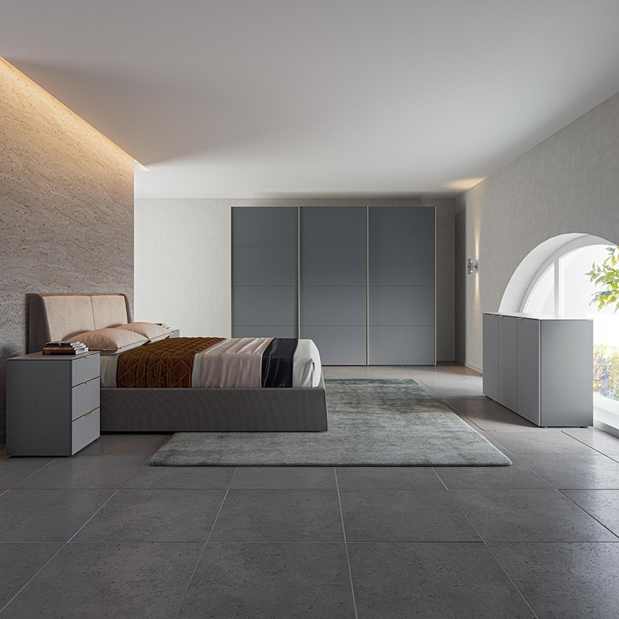 Stilvoller Jutzler Schwebetürenschrank S in edlem Anthrazit-Design.