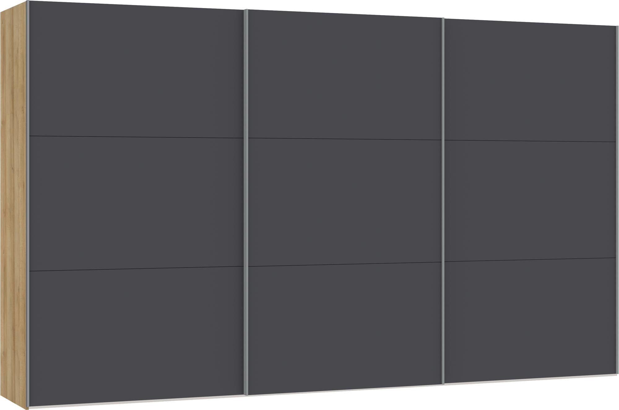 Grosser Jutzler Schwebetürenschrank Anthrazit mit vielseitigem Zubehör.