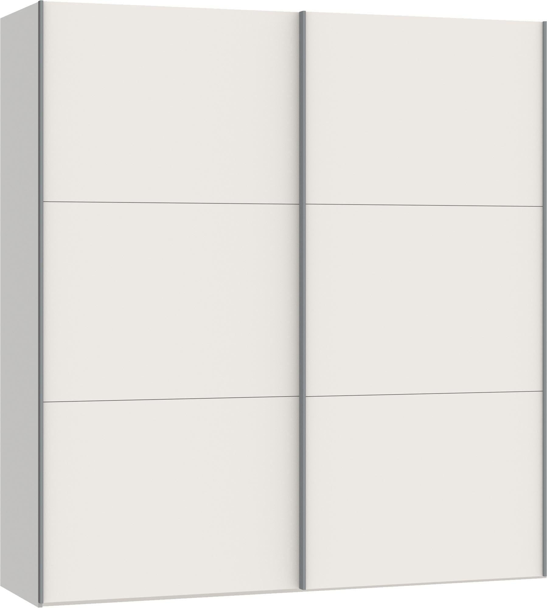 Entdecken Sie den eleganten Schwebetürenschrank XS in Cremeweiss von Jutzler – ideal für modernen Stauraum mit praktischem Zubehör.