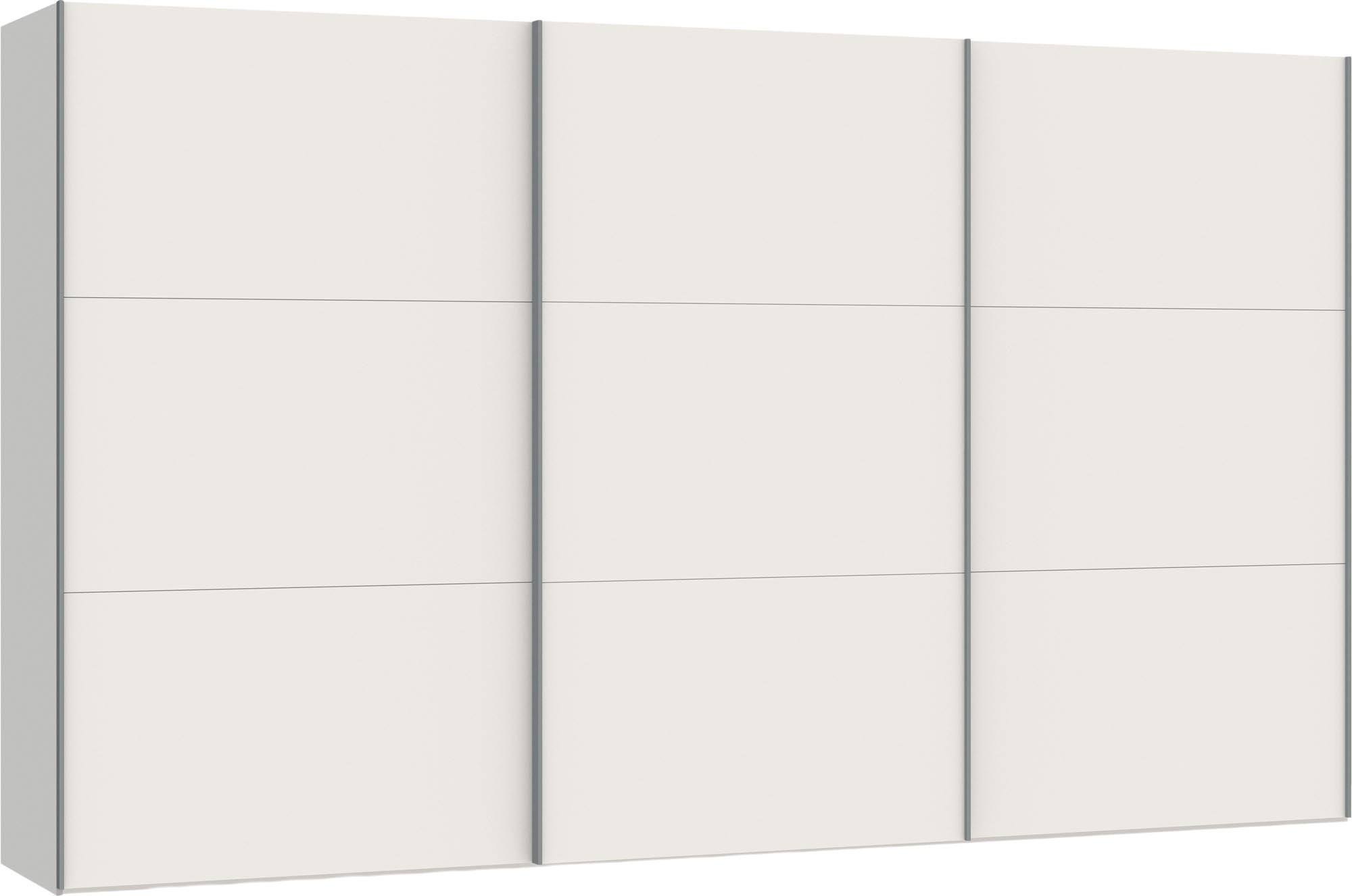 Geräumiger Schwebetürenschrank in Cremeweiss mit vielseitigem Zubehör.