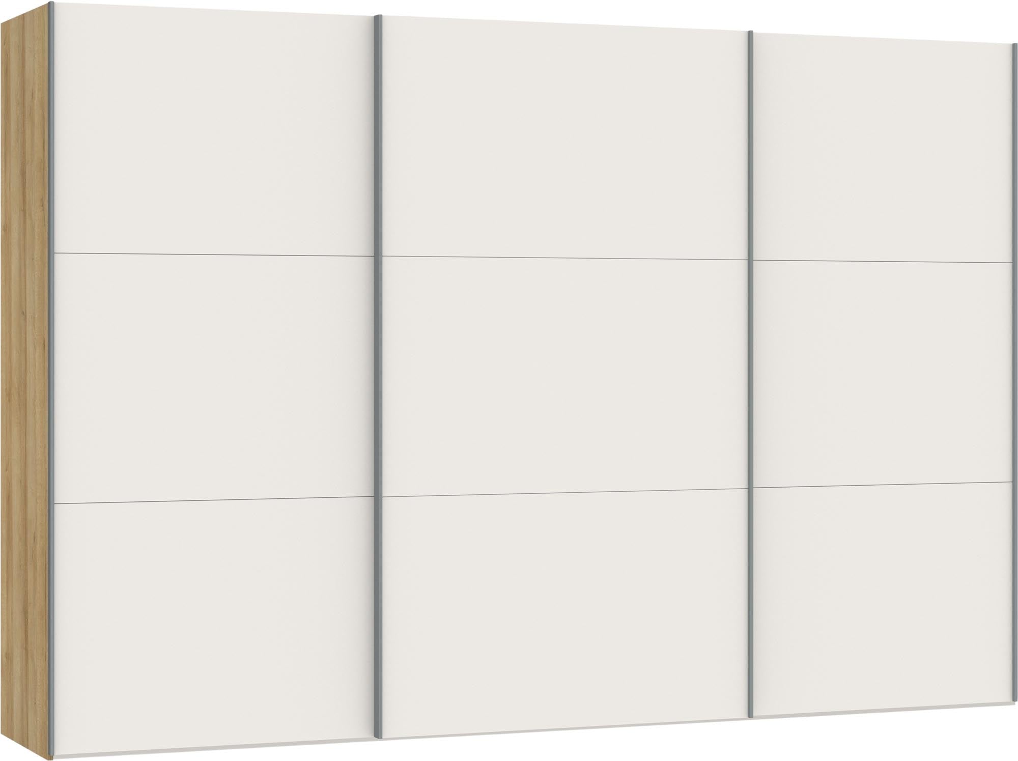 Grosser Schwebetürenschrank in Cremeweiss von Jutzler mit Zubehör.