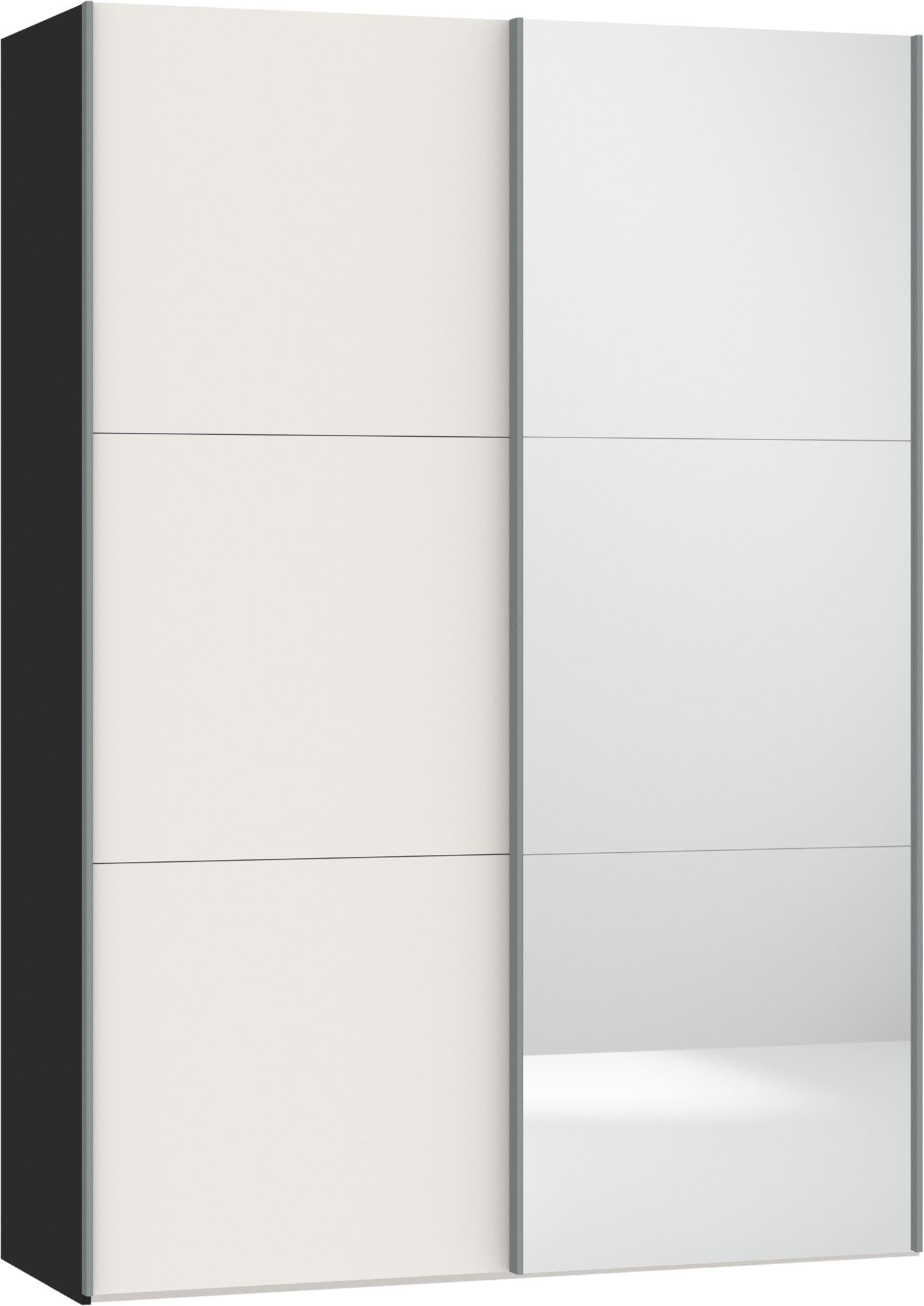 Eleganter Schwebetürenschrank in Cremeweiss mit Spiegel, individuell konfigurierbar, stabil und einfach aufzubauen.