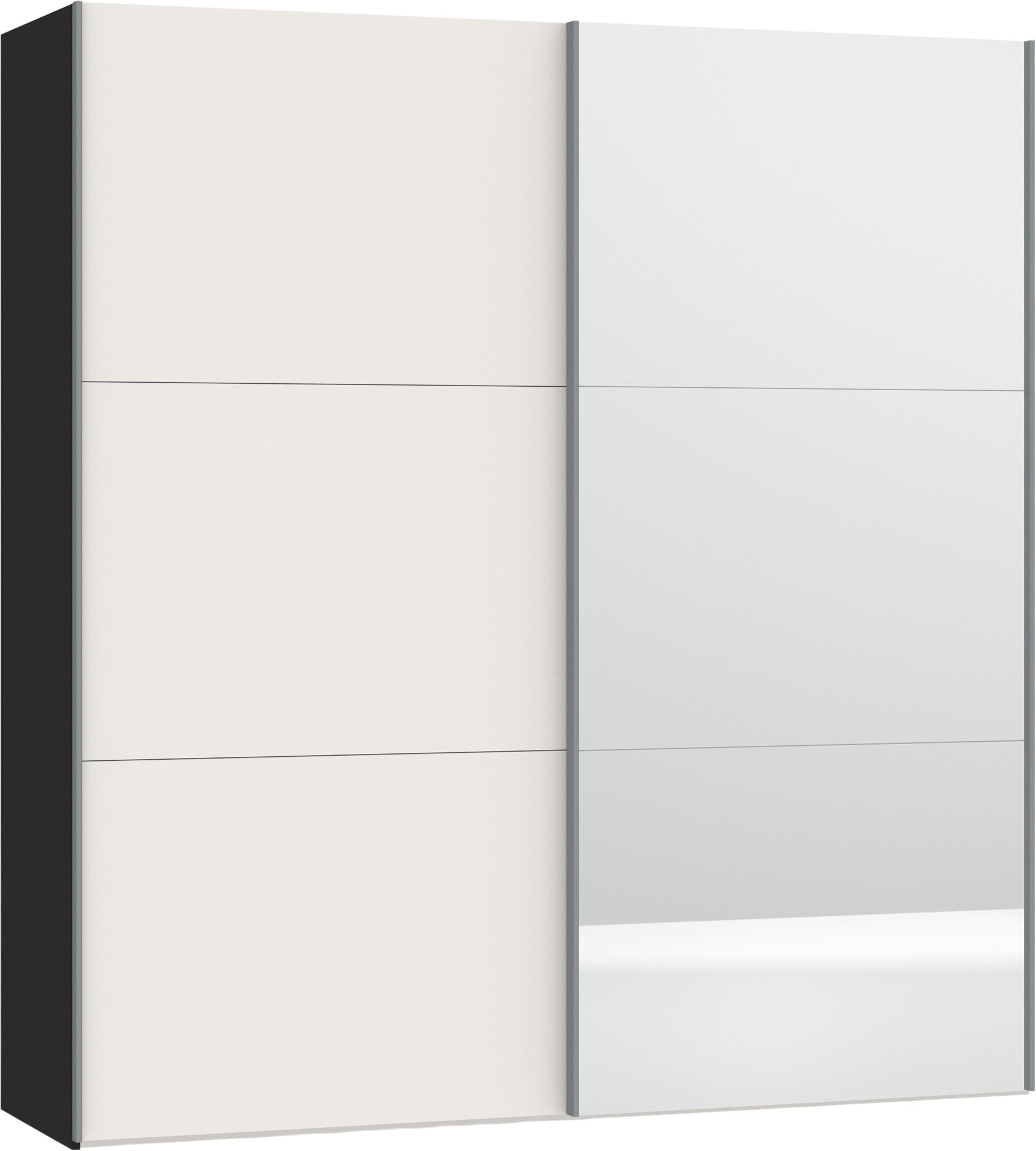 Der Schwebetürenschrank XS von Jutzler in Cremeweiss/Spiegel vereint elegantes Design mit hoher Funktionalität und individueller Innenraumgestaltung.