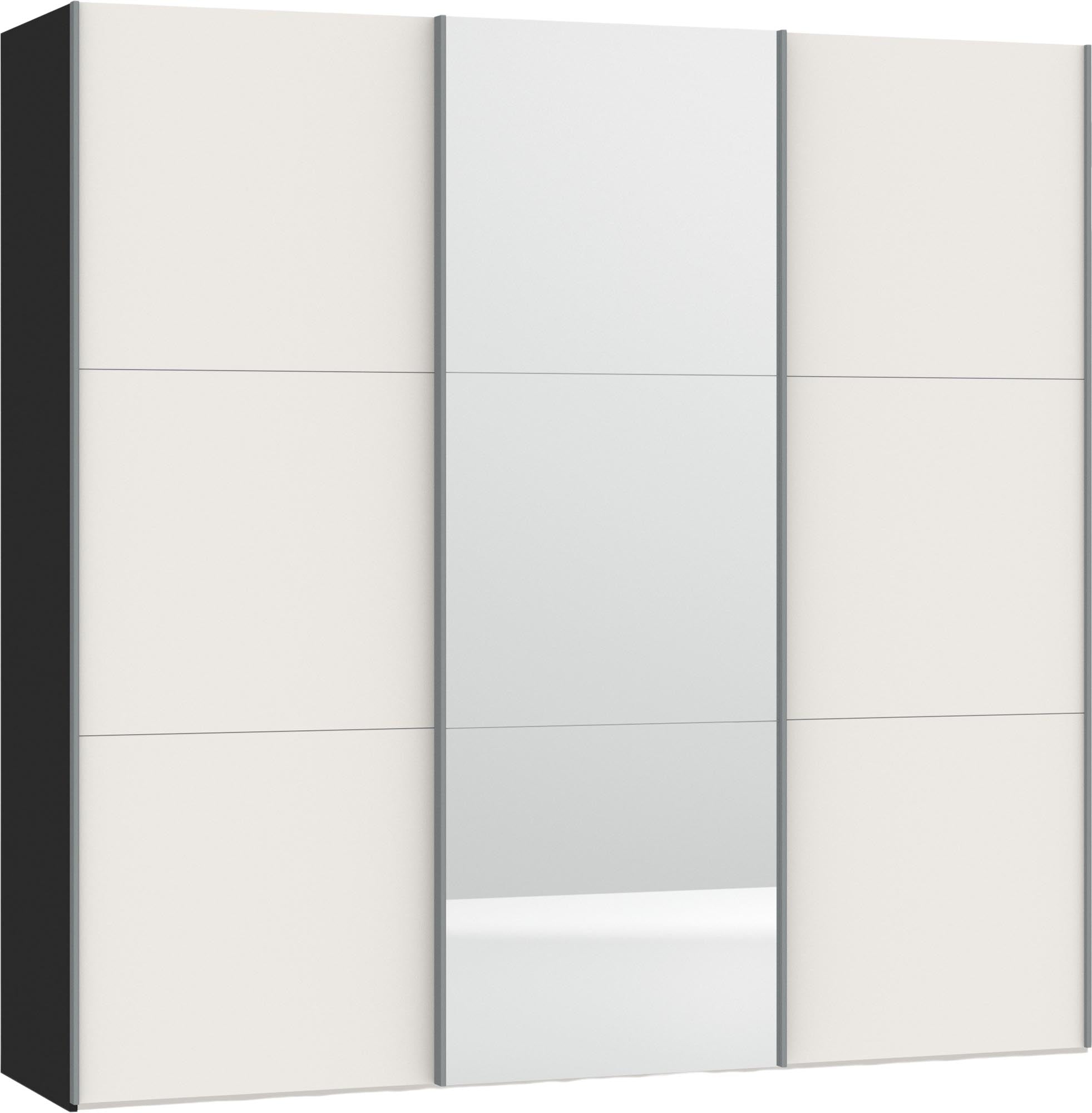 Eleganter Schwebetürenschrank in Cremeweiss mit Spiegel, individuell konfigurierbar, stabil und einfach aufzubauen. Perfekt für stilvollen Stauraum.