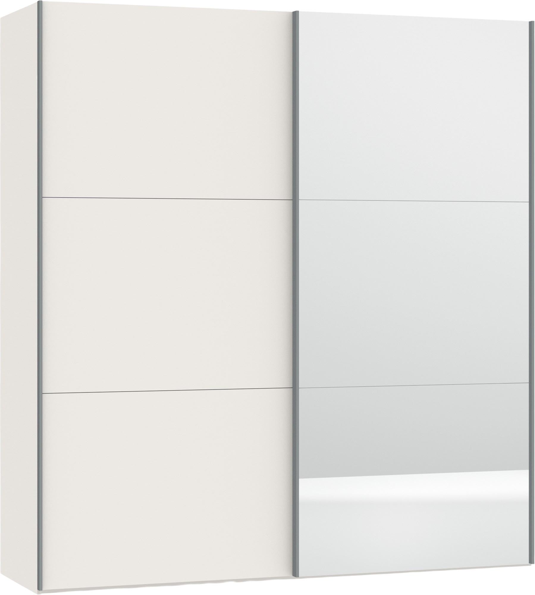 Eleganter Schwebetürenschrank in Cremeweiss mit Spiegel, bietet flexible Innenraumgestaltung und langlebige Qualität.