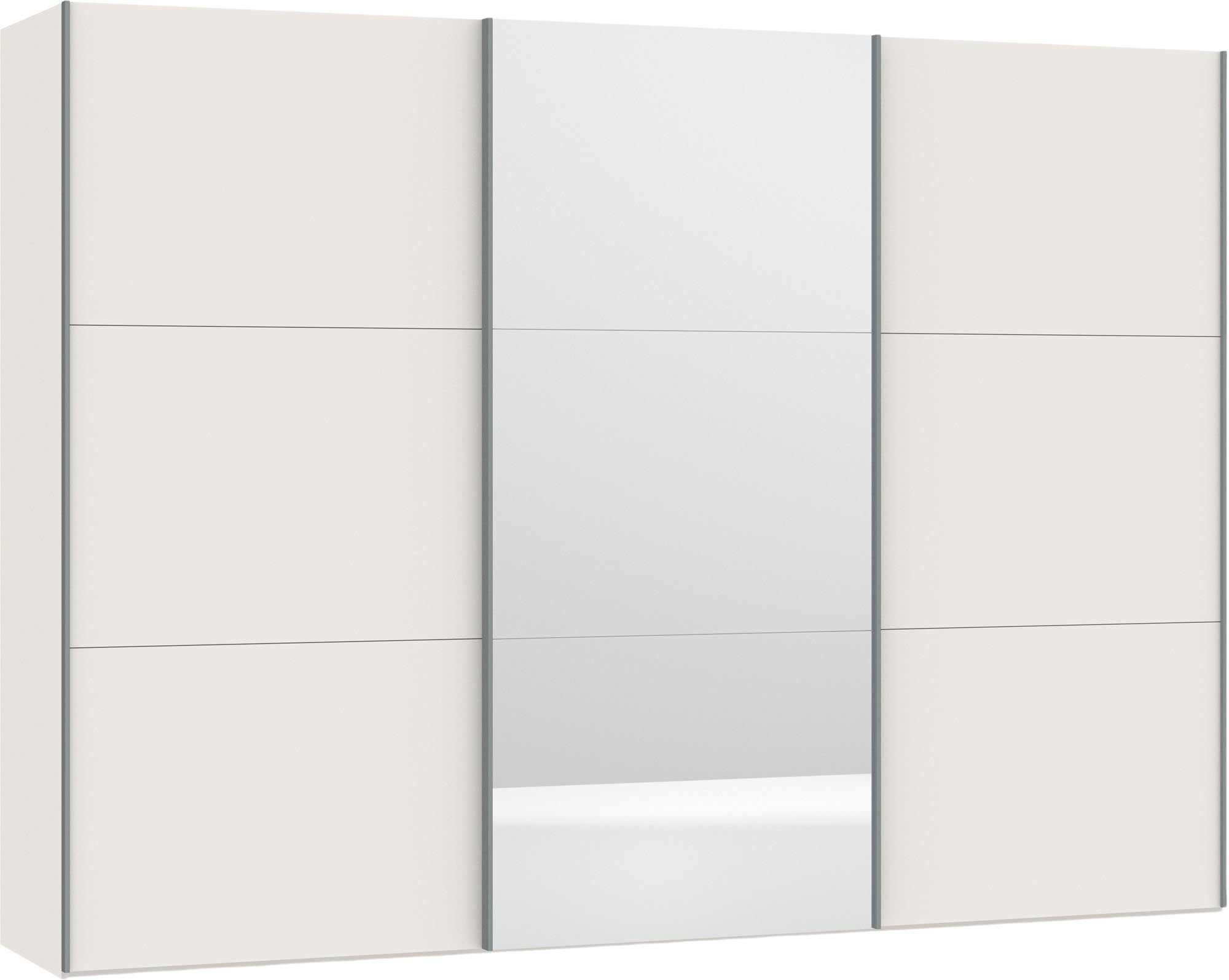 Grosser Jutzler Schwebetürenschrank in Cremeweiss mit Spiegelfront.