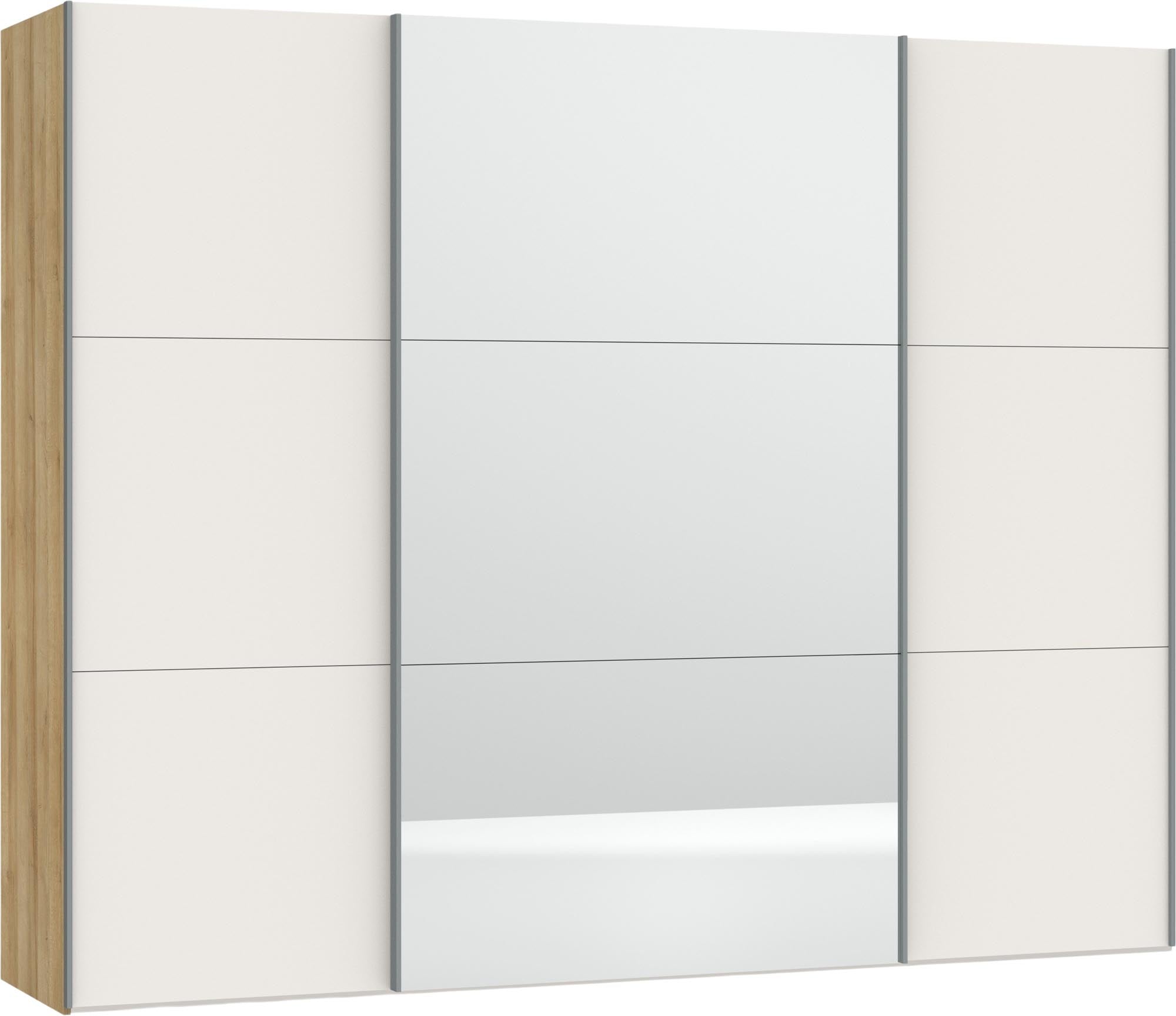 Moderner Schwebetürenschrank in Cremeweiss mit Spiegel von Jutzler. Ideal für stilvolle und funktionale Raumgestaltung.