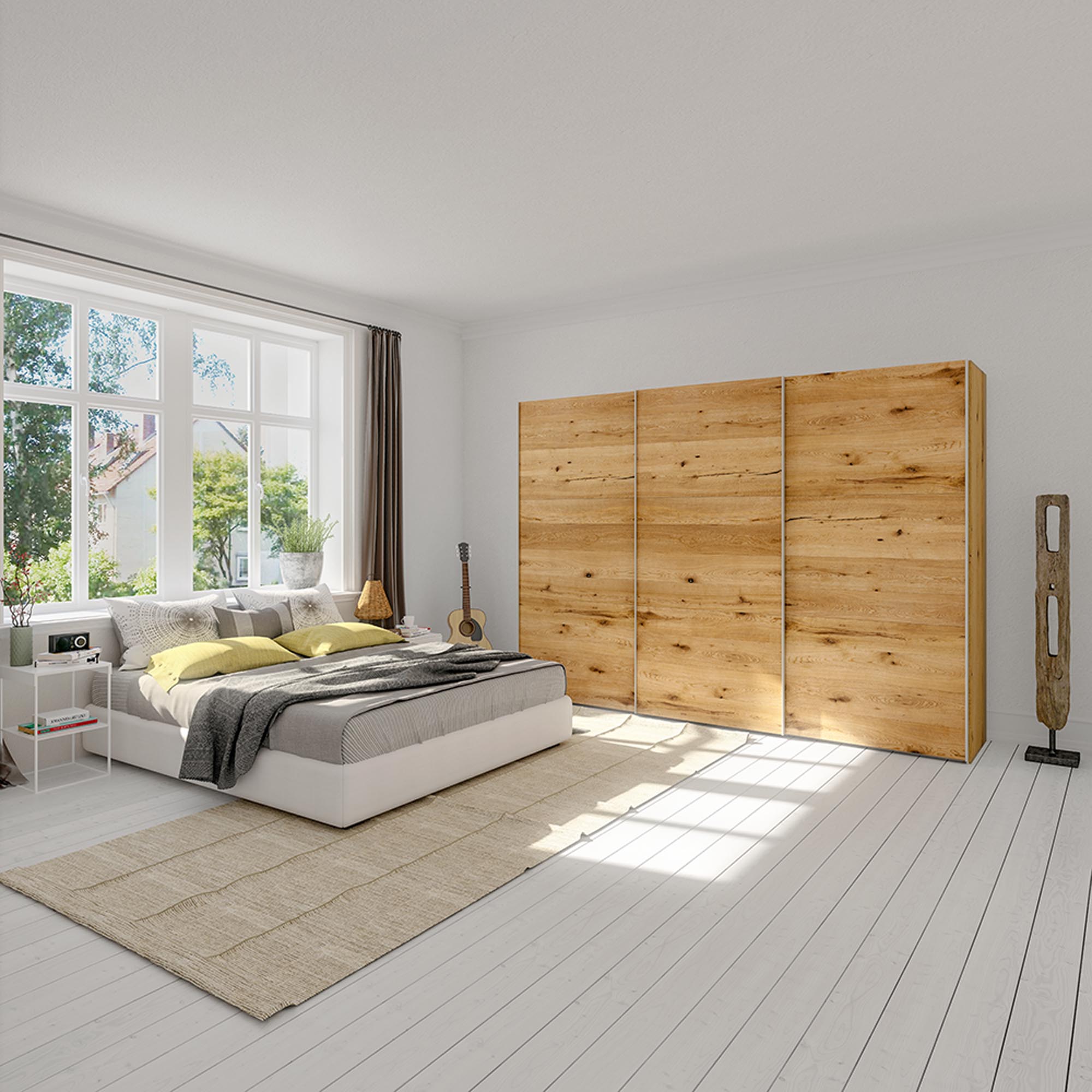 Eleganter Schwebetürenschrank XXL in Eiche von Jutzler, individuell konfigurierbar, stabil und einfach aufzubauen.