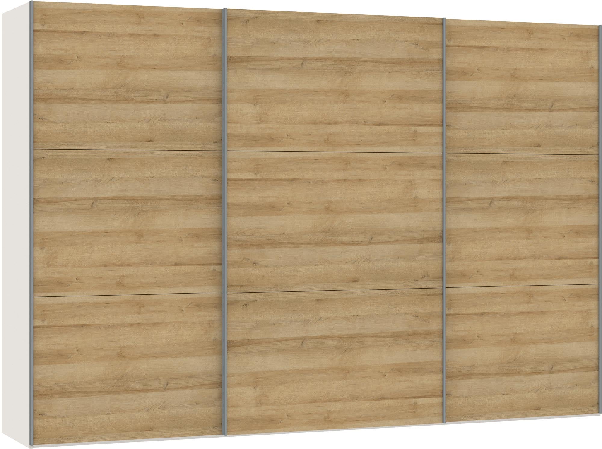 Jutzler XXL Schwebetürenschrank Eiche mit vielseitigem Zubehör.