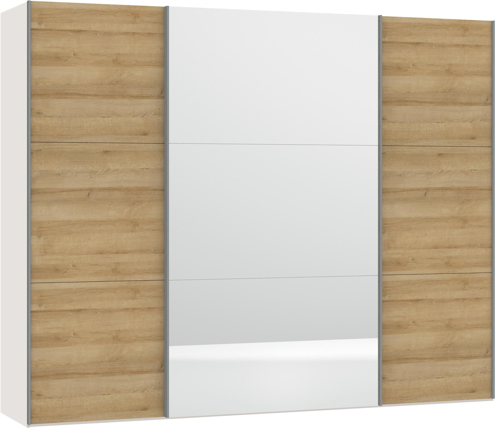Jutzler Schwebetürenschrank L: Eiche/Spiegel, mit praktischem Zubehör.