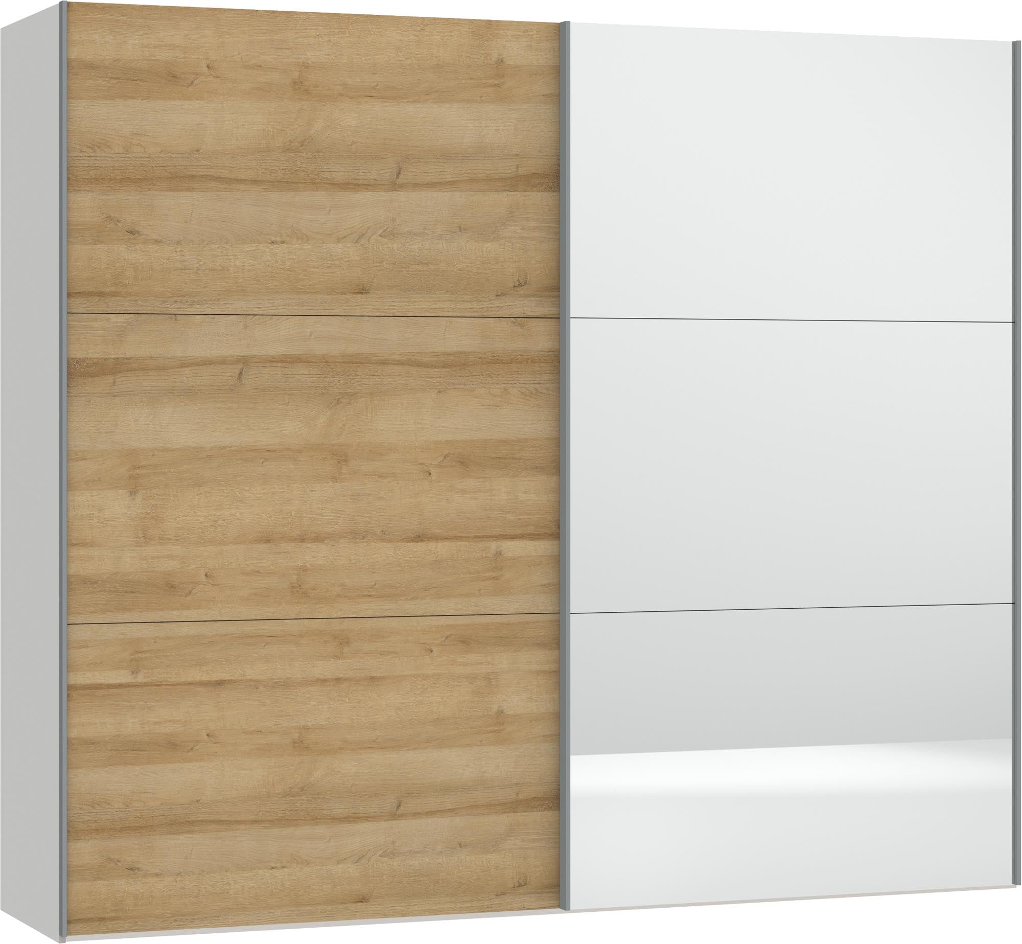 Eleganter Jutzler Schwebetürenschrank M Eiche/Spiegel mit Zubehör.