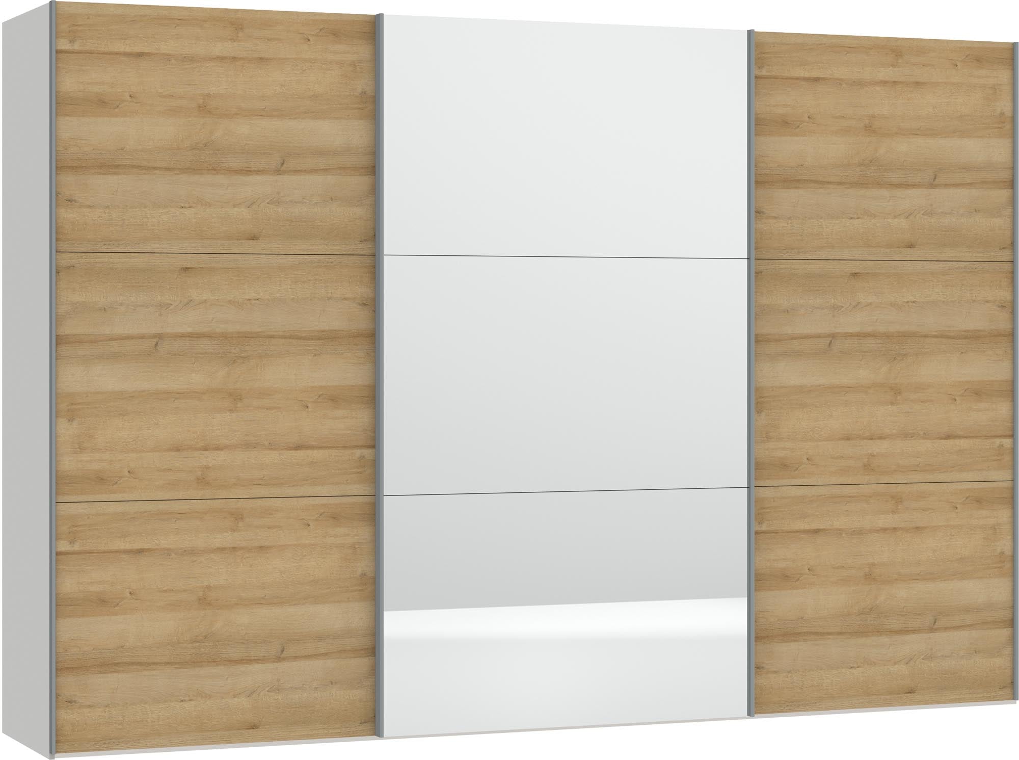 Grosser Eiche-Schwebetürenschrank mit Spiegel und Zubehör von Jutzler.