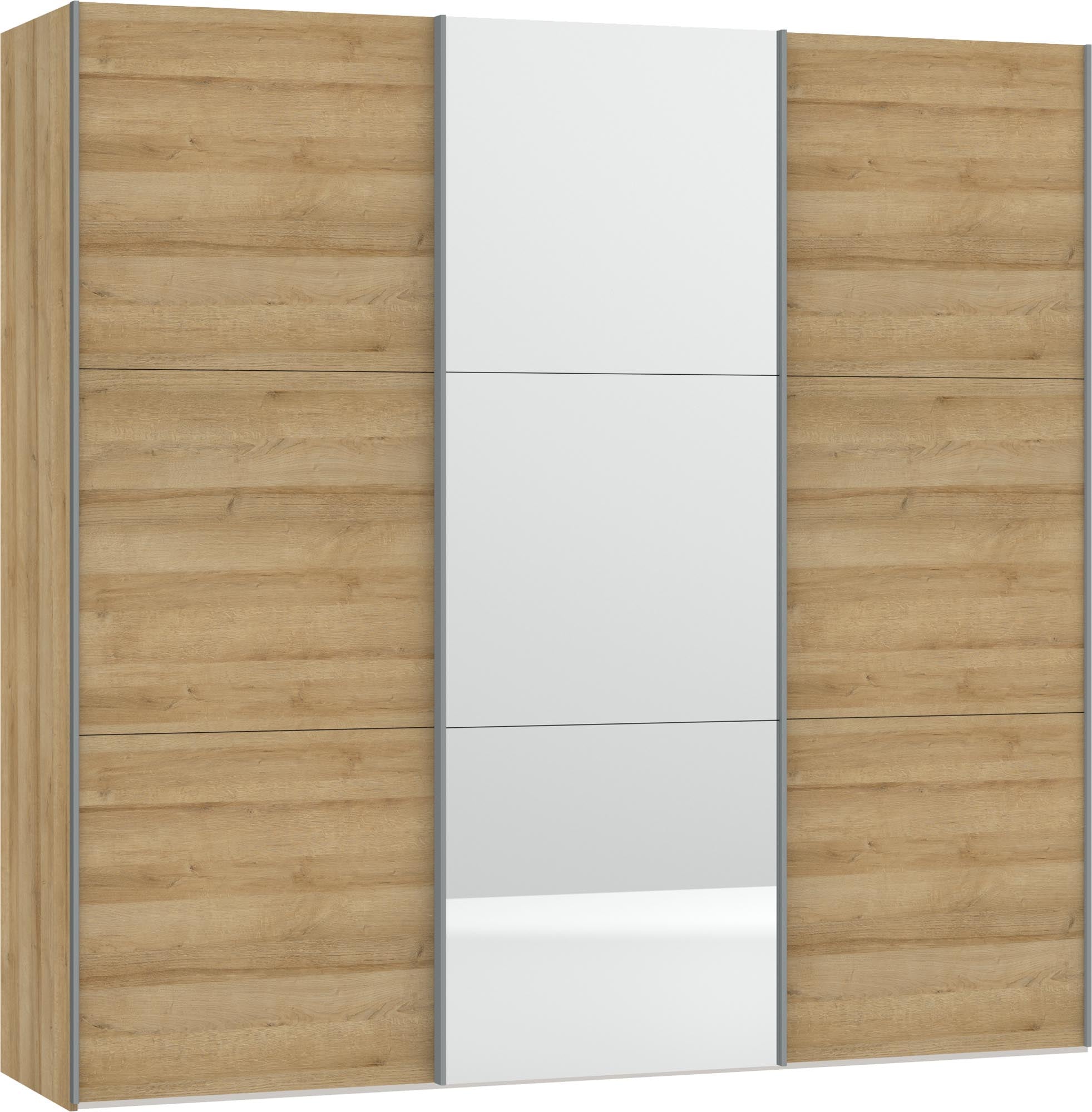 Stilvoller Jutzler Schwebetürenschrank S Eiche/Spiegel mit Zubehör.