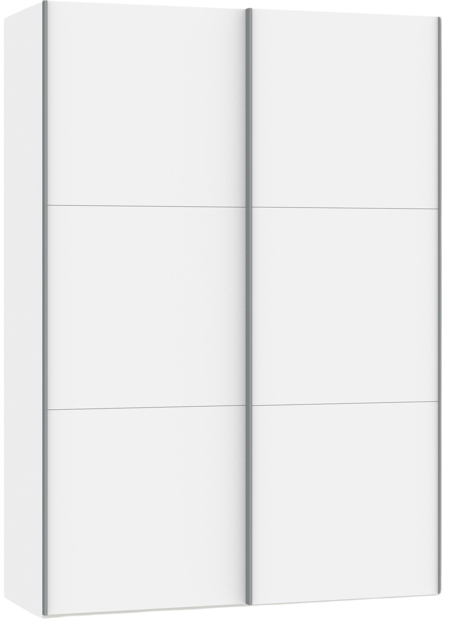 Moderner Jutzler Schwebetürenschrank XXS in Premiumweiss mit Zubehör.