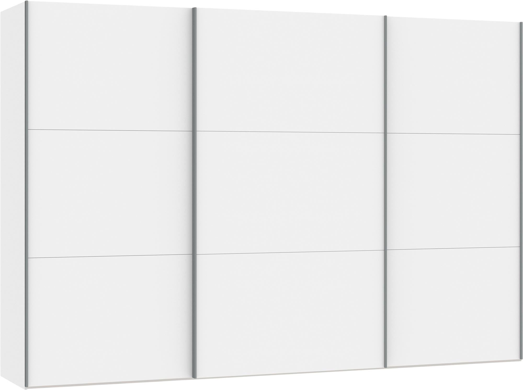 Grosser Jutzler Schwebetürenschrank in Weiss mit praktischem Zubehör.