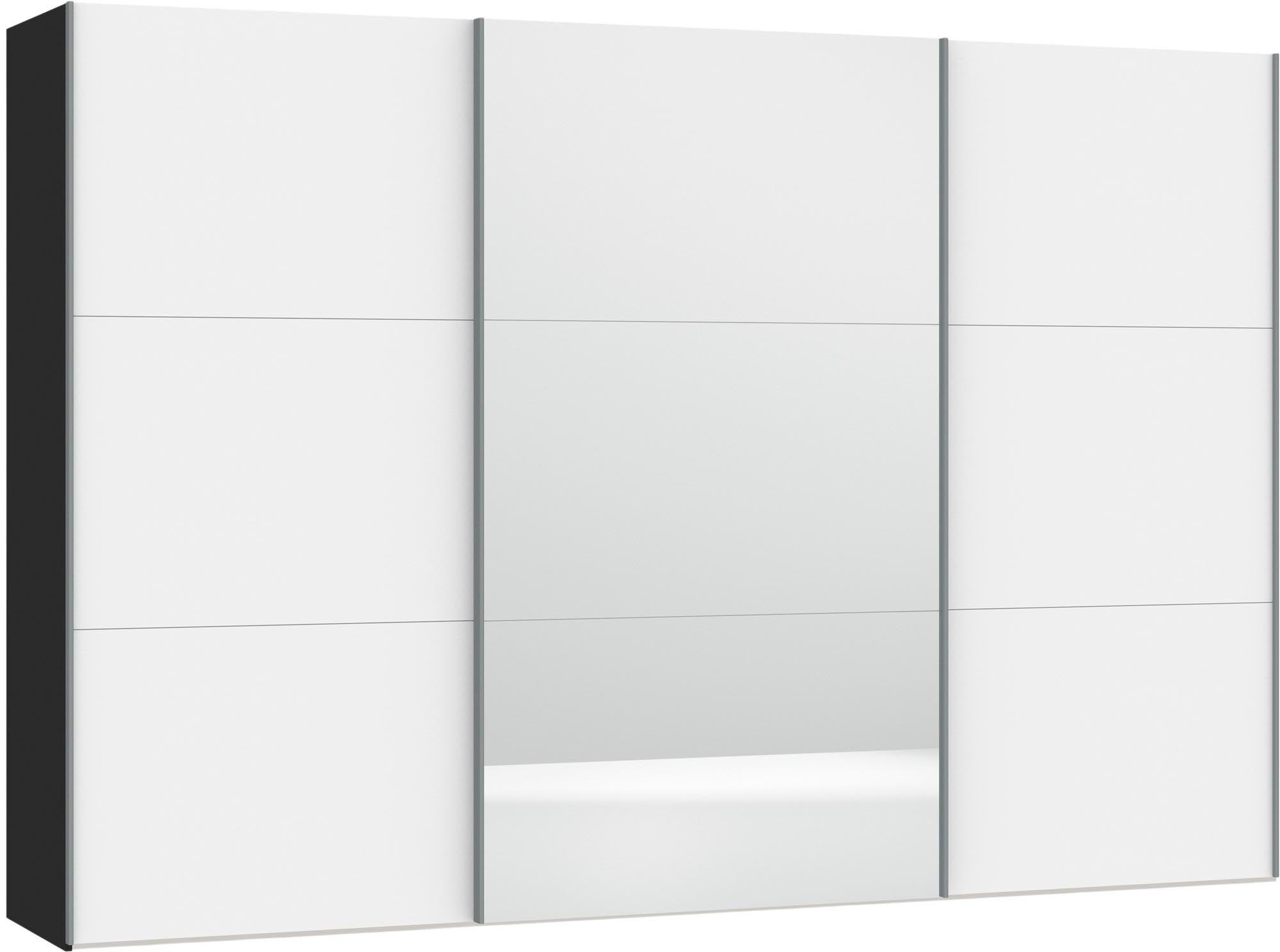 Eleganter Schwebetürenschrank von Jutzler in Premiumweiss mit Spiegel, individuell konfigurierbar, stabil und funktional.