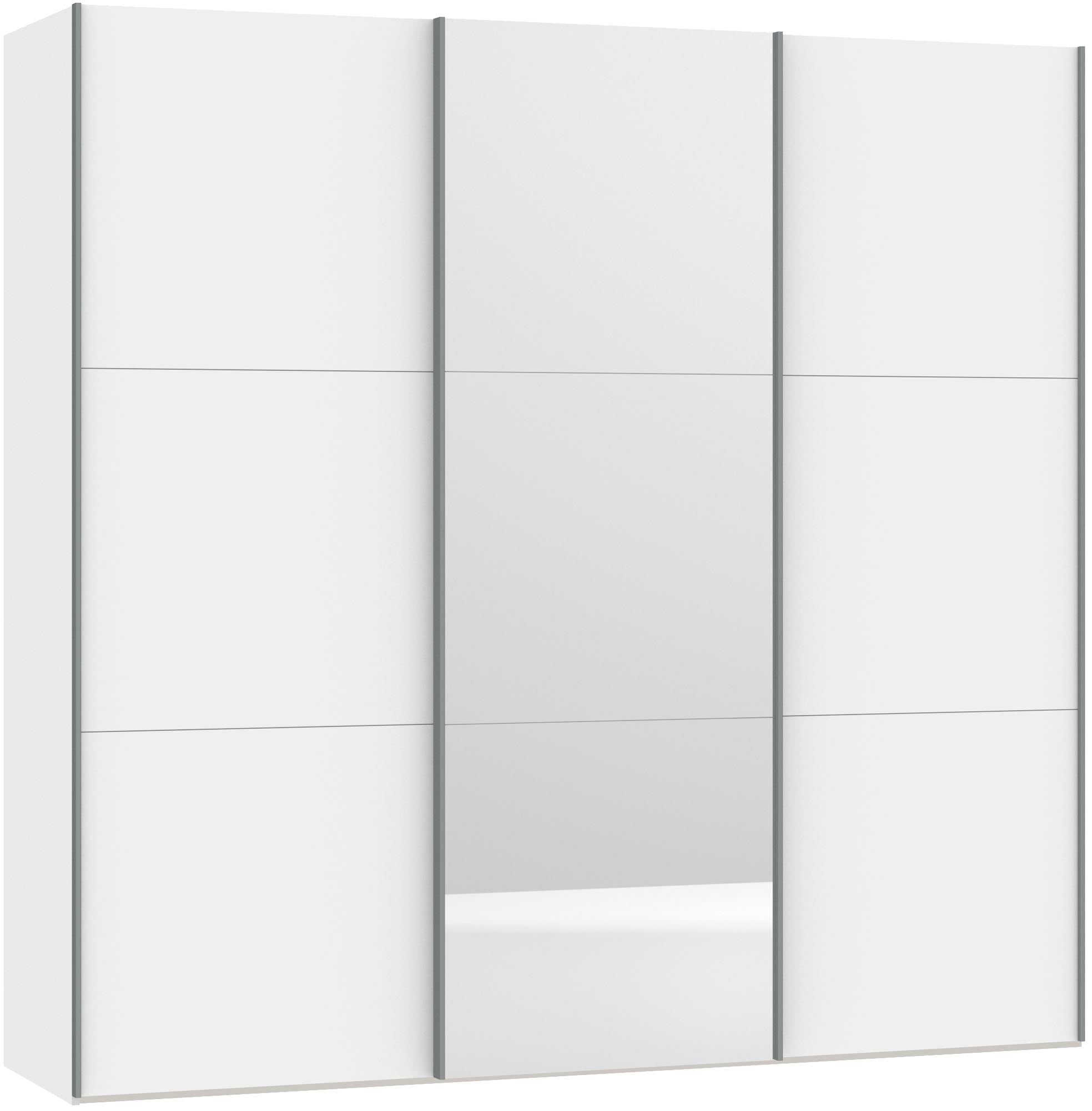 Jutzler Schwebetürenschrank S: Premiumweiss mit Spiegel und Zubehör.