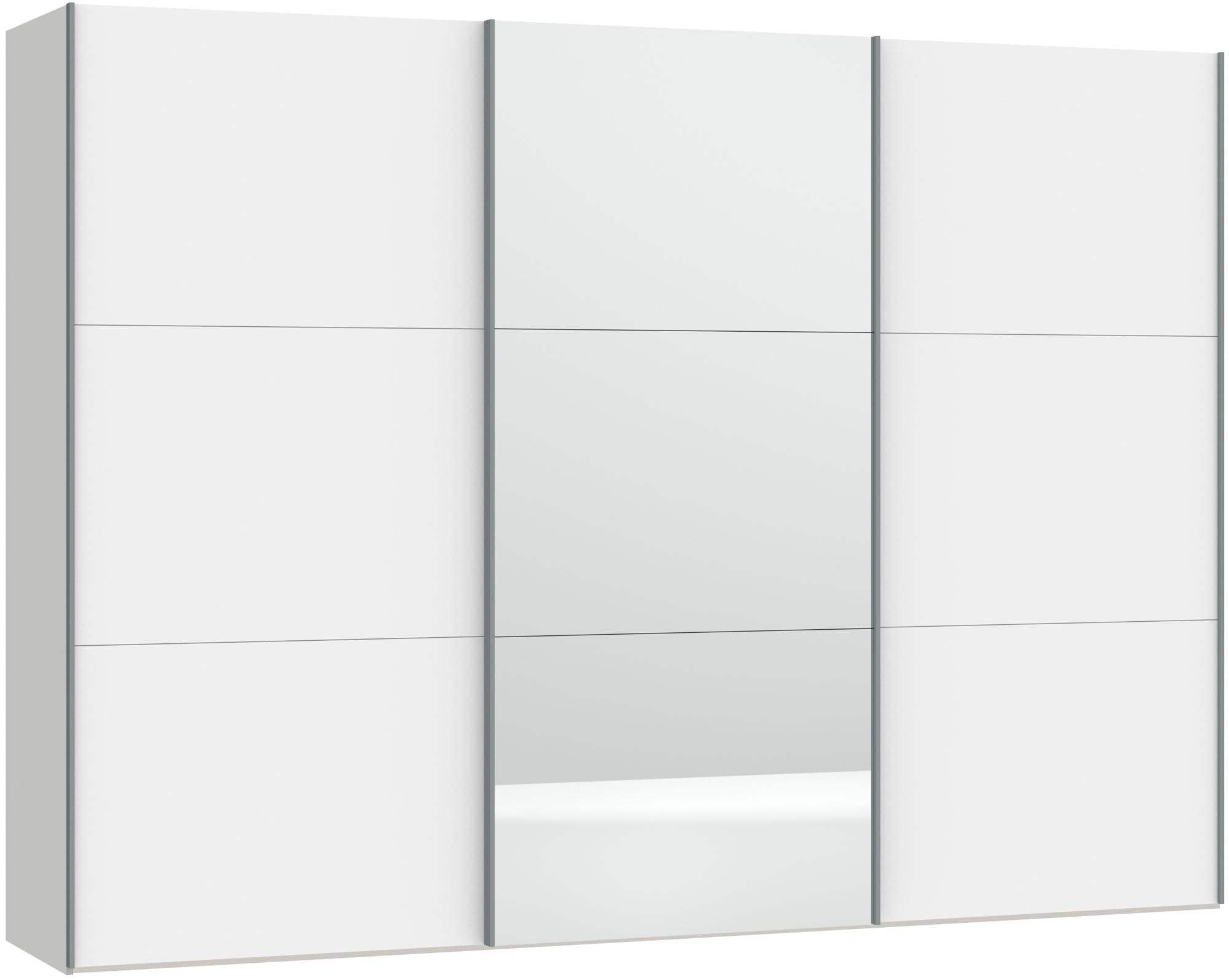 Jutzler Schwebetürenschrank XL: Premiumweiss mit Spiegelakzent.